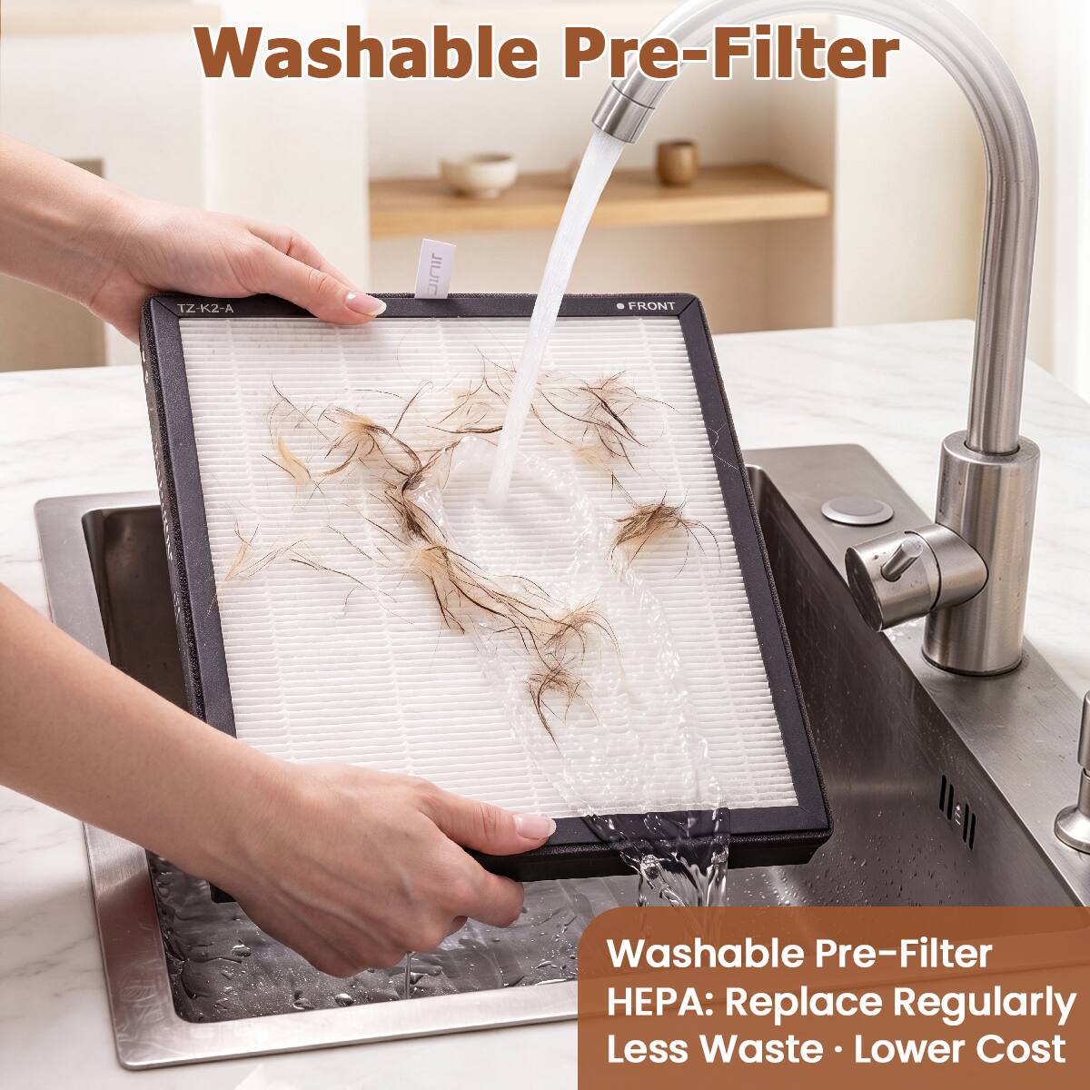 Washable Pre-Filter  
TZ-K2-A  
JIUIC  
FRONT  

Washable Pre-Filter: Replace Regularly Less Waste . Lower Cost