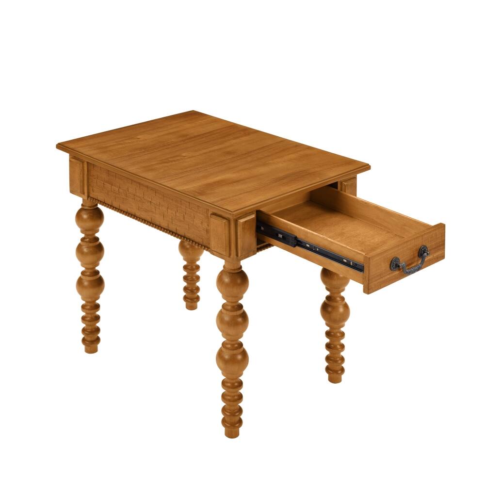 Alt View 2. Lirago - Natural Solid Wood End Table with Drawer Vintage Narrow 4 Leg Side Table for Living Room 23"H x 18"D x 24"W - Natural.