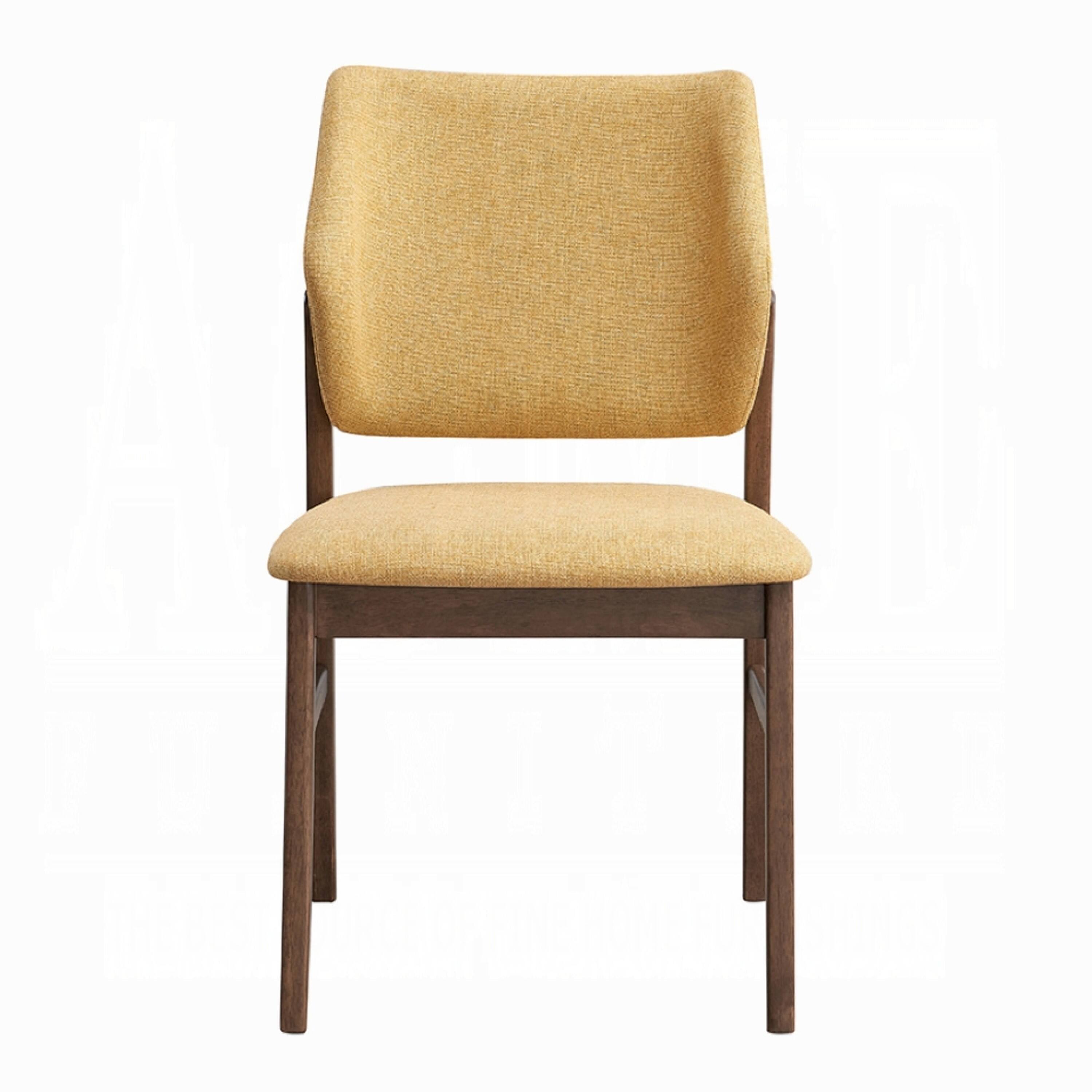 Alt View 1. Manhattan Lane - Nory Dining Side Chair Set of 2, Yellow Linen Cushioned - Yellow, Walnut Brown.
