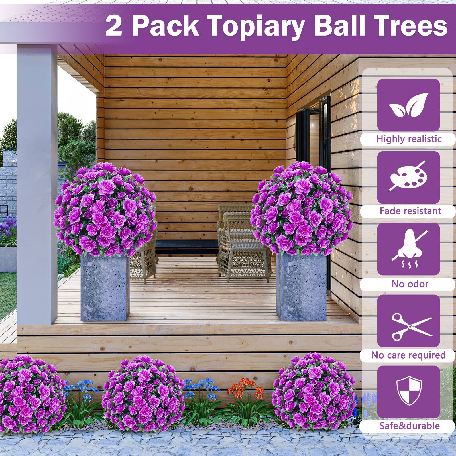 2 Pack Topiary Ball Trees

- Highly realistic
- Fade resistant
- No odor
- No care required
- Safe & durable