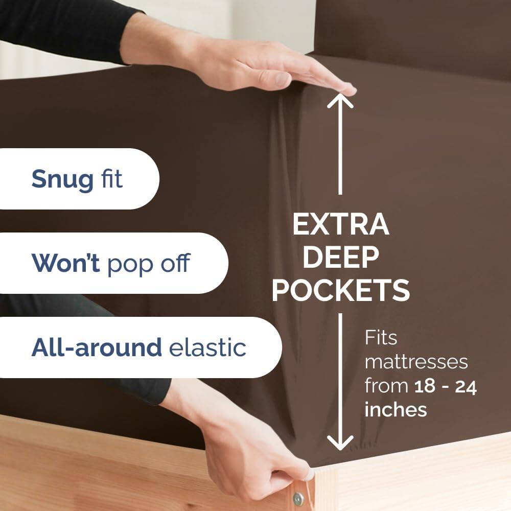Snug fit  
Won't pop off  
EXTRA DEEP POCKETS  
All-around elastic  
Fits mattresses from 18 - 24 inches