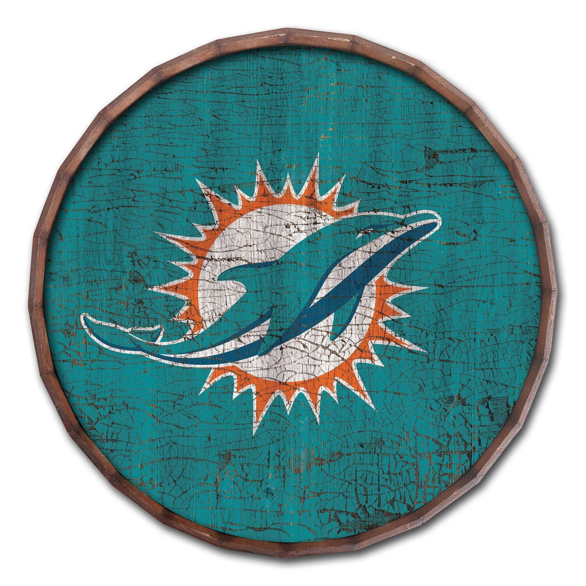 Miami Dolphins 24" Cracked Color Barrel Top Sign