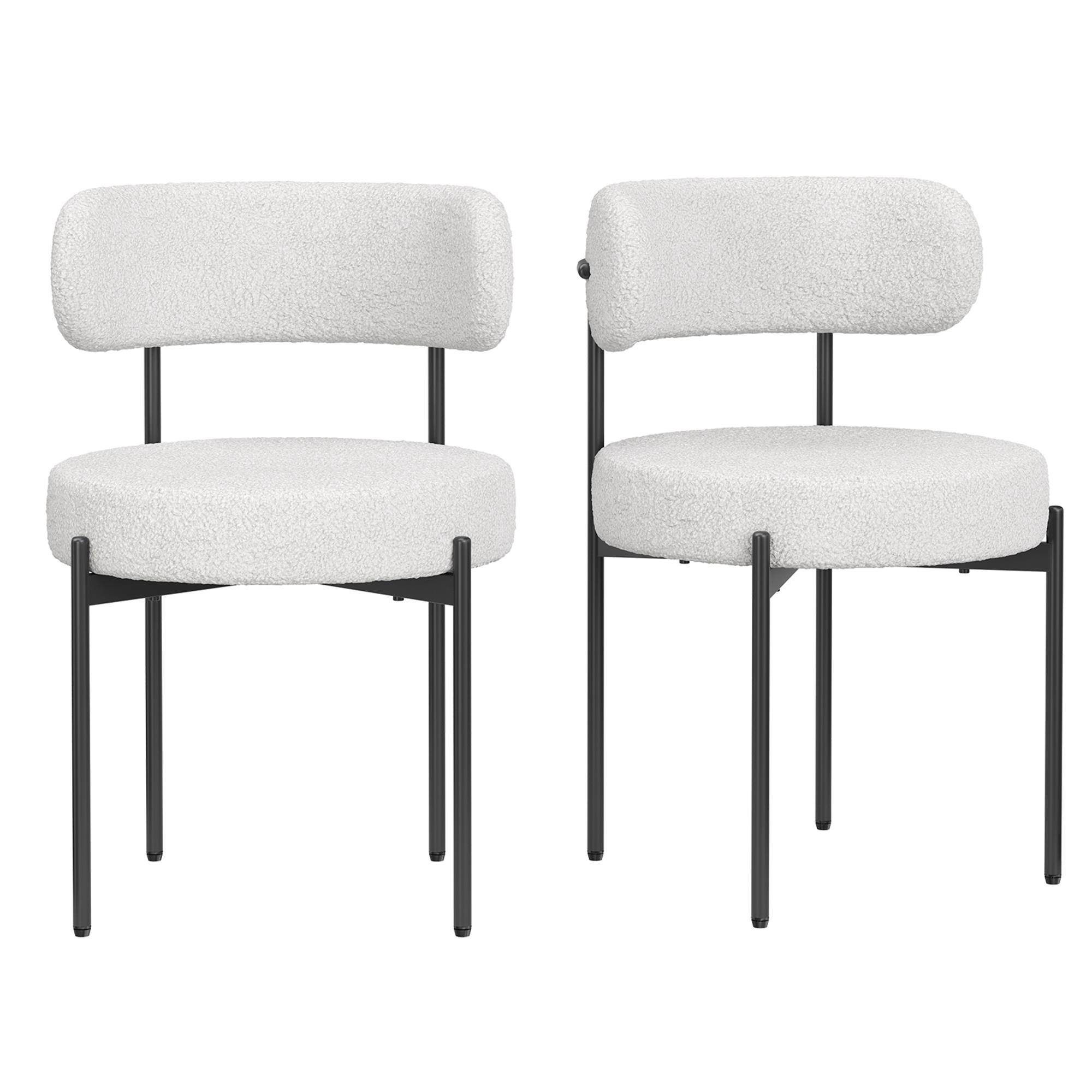 Alt View 7. Boyel Living - Set of 4 Mid-Century Modern Kitchen Chair Curved Backrest Round Upholstered Sherpa Dining Chairs - White.