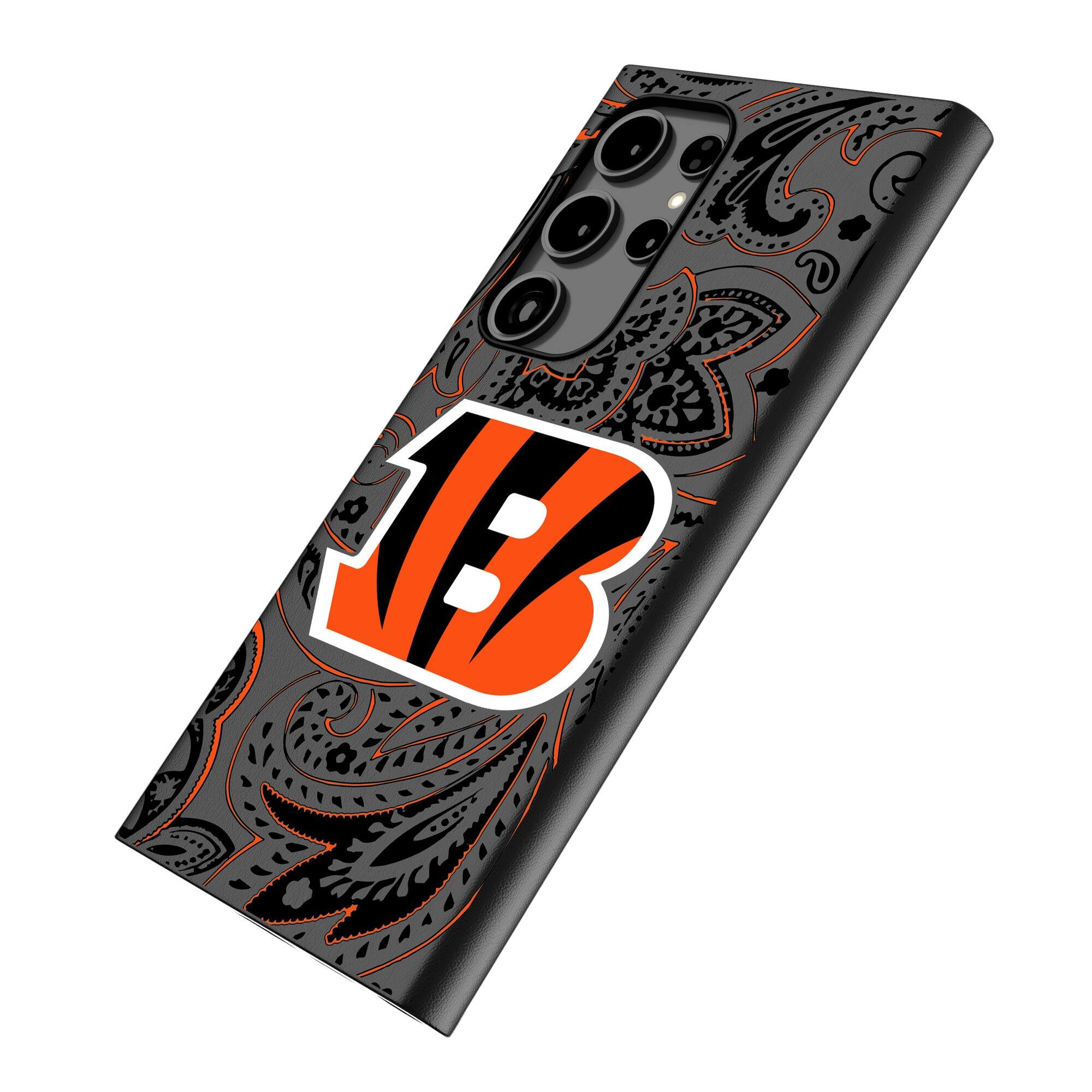 Alt View 1. Keyscaper - Cincinnati Bengals Paisley Galaxy Magnetic Bump Case - S25 - Black.