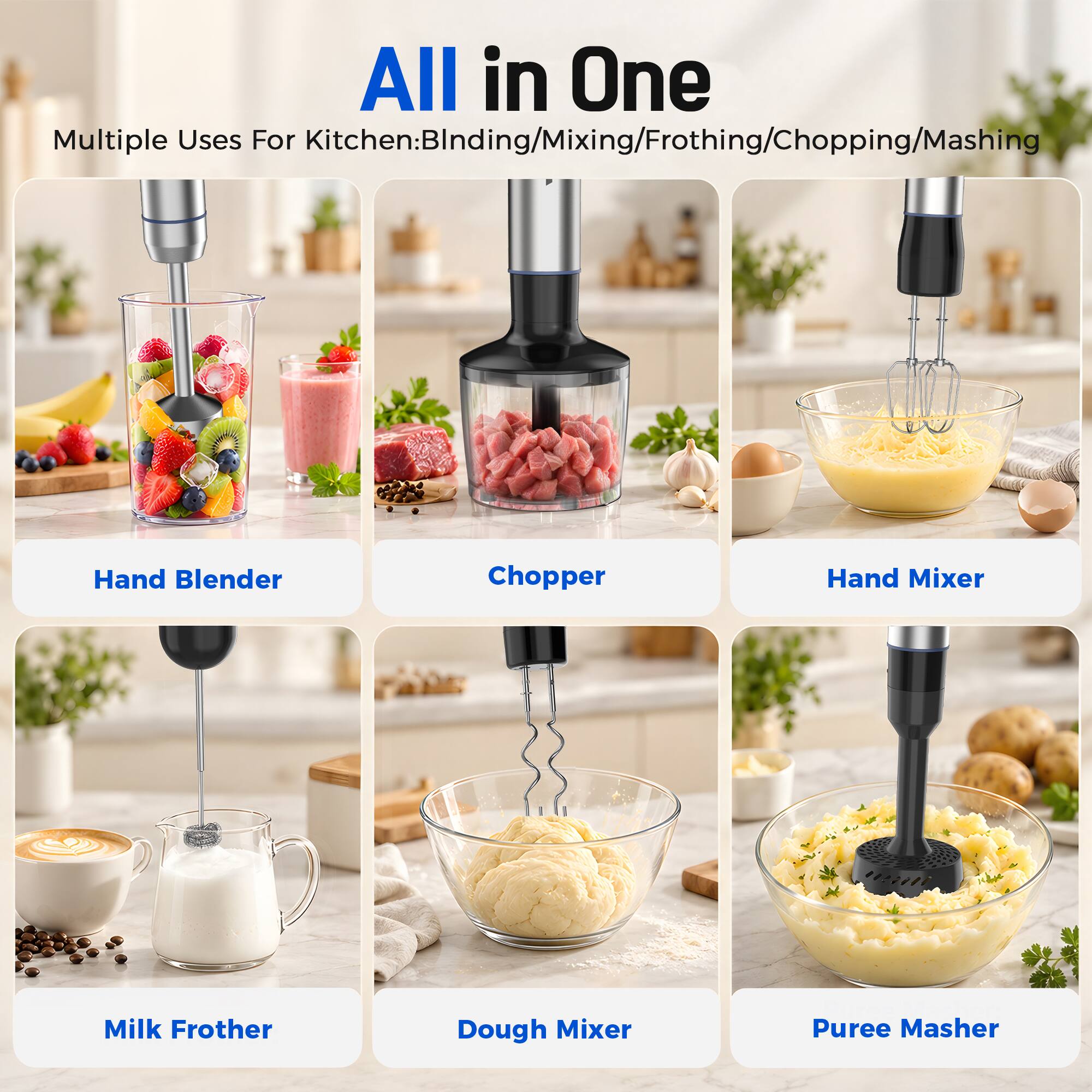 Teendow 7‑in‑1 Immersion Hand Blender with 1000W motor,Variable Stick ...