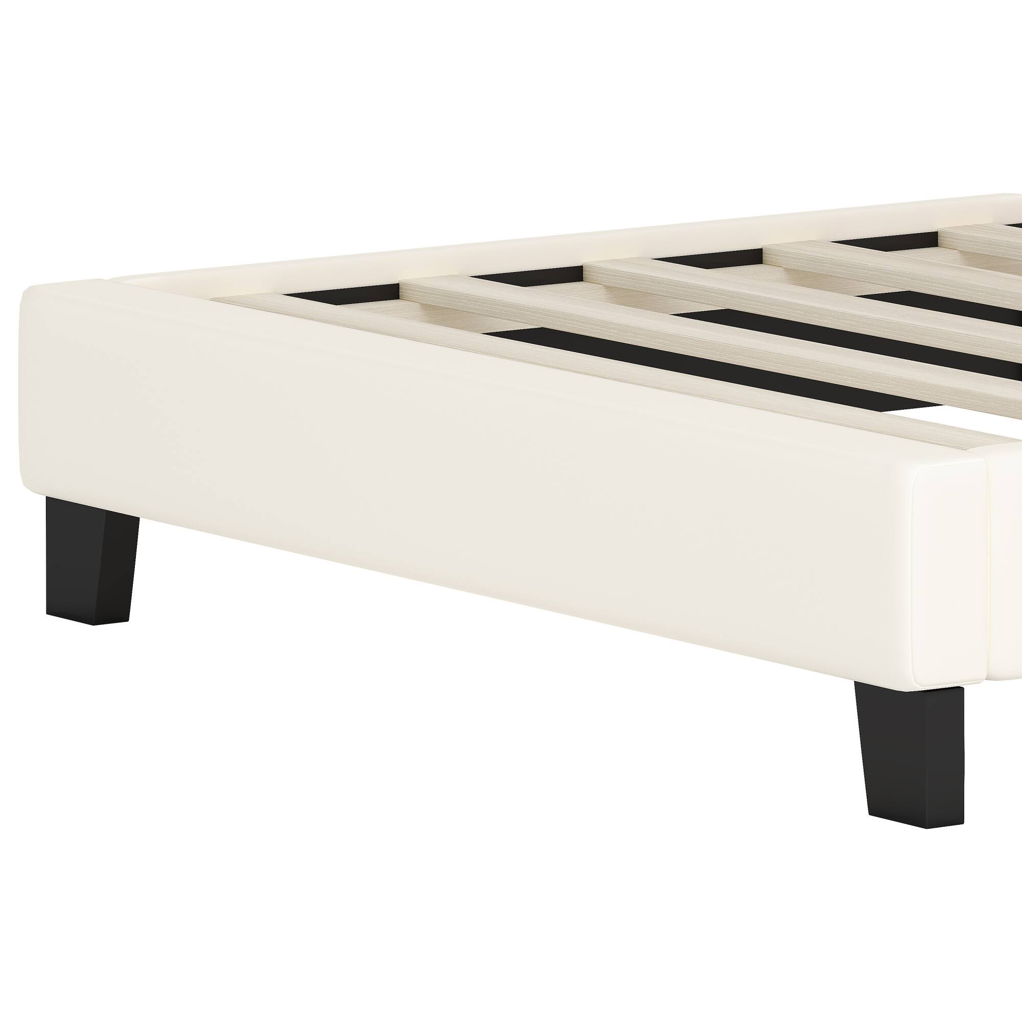 Alt View 6. GOODSILO - Twin Size Crown Headboard Upholstered Platform Bed with Headboard and Footboard for Girls Bedroom - Cream.