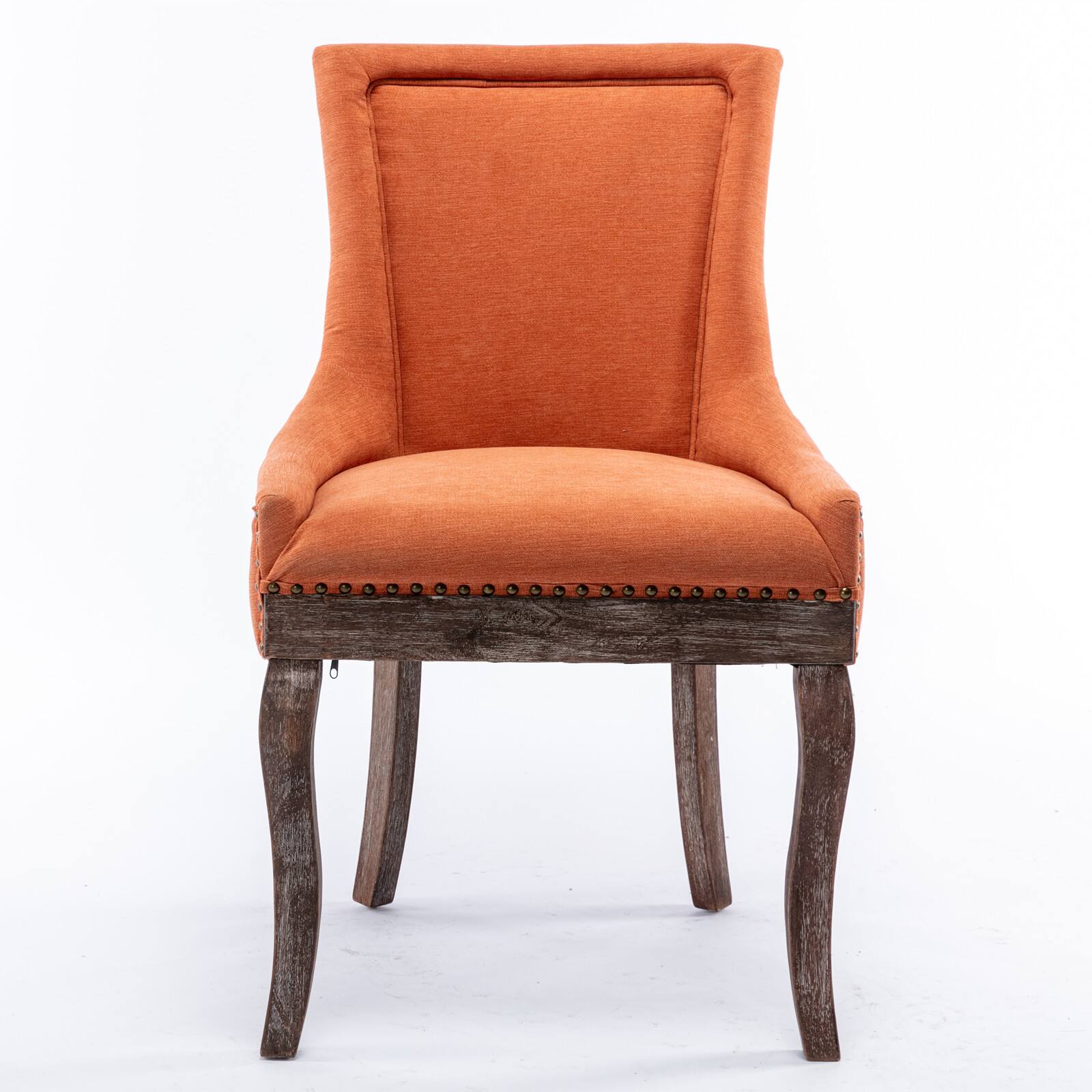 Angle. GOODSILO - Ultra Side Dining Chair Set of 2, Thickened Fabric, Solid Wood Legs, Bronze Nail Head - Orange.