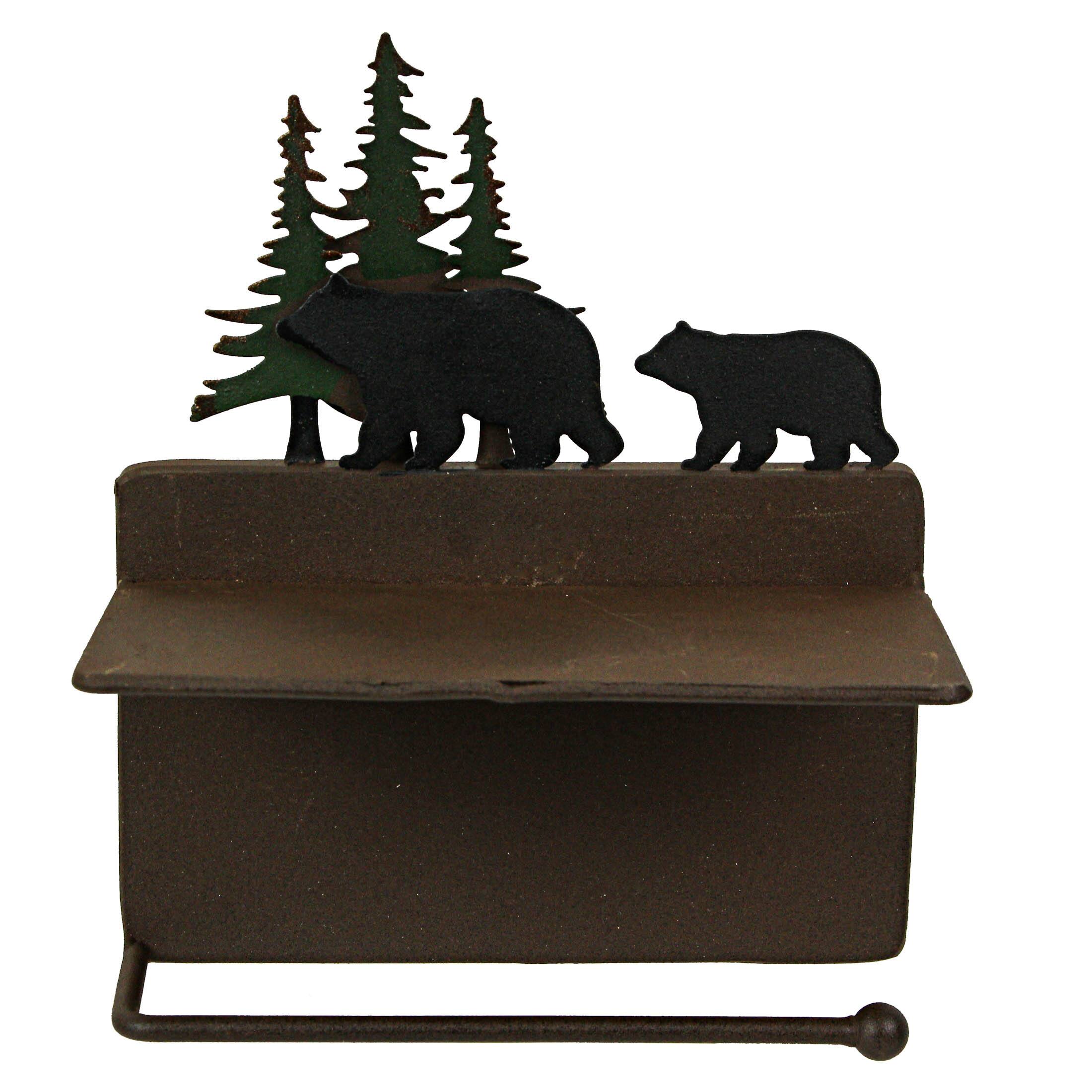Alt View 2. Mayrich Company - Rustic Brown Painted Metal Walking Bear Toilet Paper Roll Holder With Phone Shelf - Multicolored.