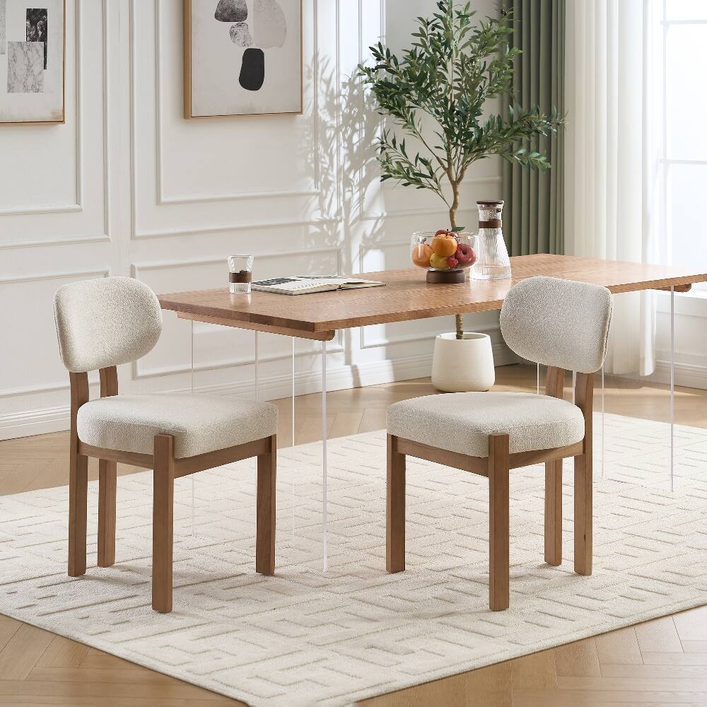 Alt View 4. Loheer - Loheer Wooden Dining Chairs Set of 2 Modern Fabric Upholstered Farmhouse Kitchen Chairs Beige - Beige.