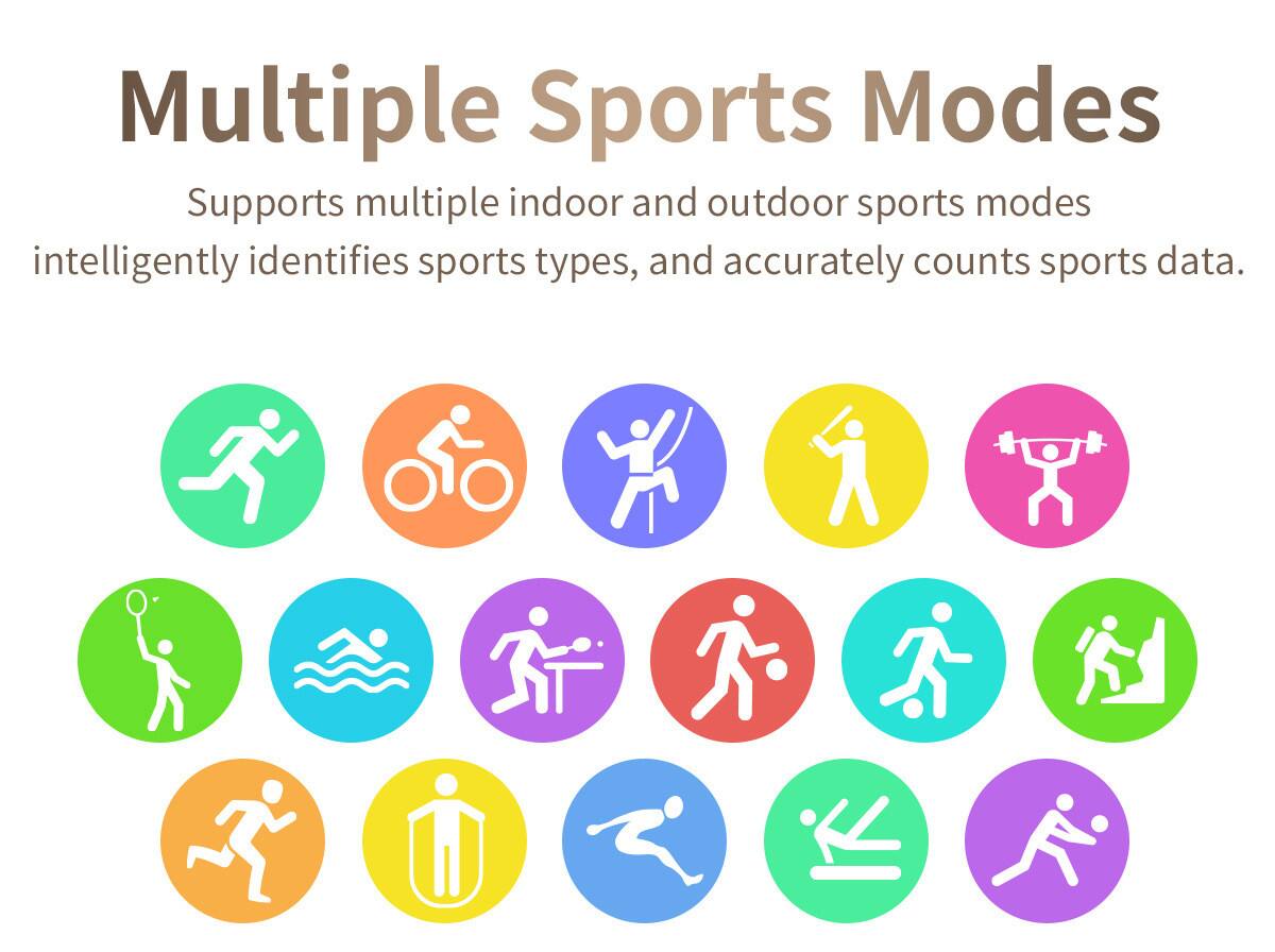 Multiple Sports Modes  
Supports multiple indoor and outdoor sports modes, intelligently identifies sports types, and accurately counts sports data.