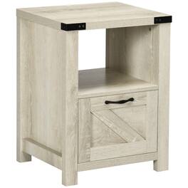 Homcom - Farmhouse End Table with Drawer, Wood Effect Top - Oak
