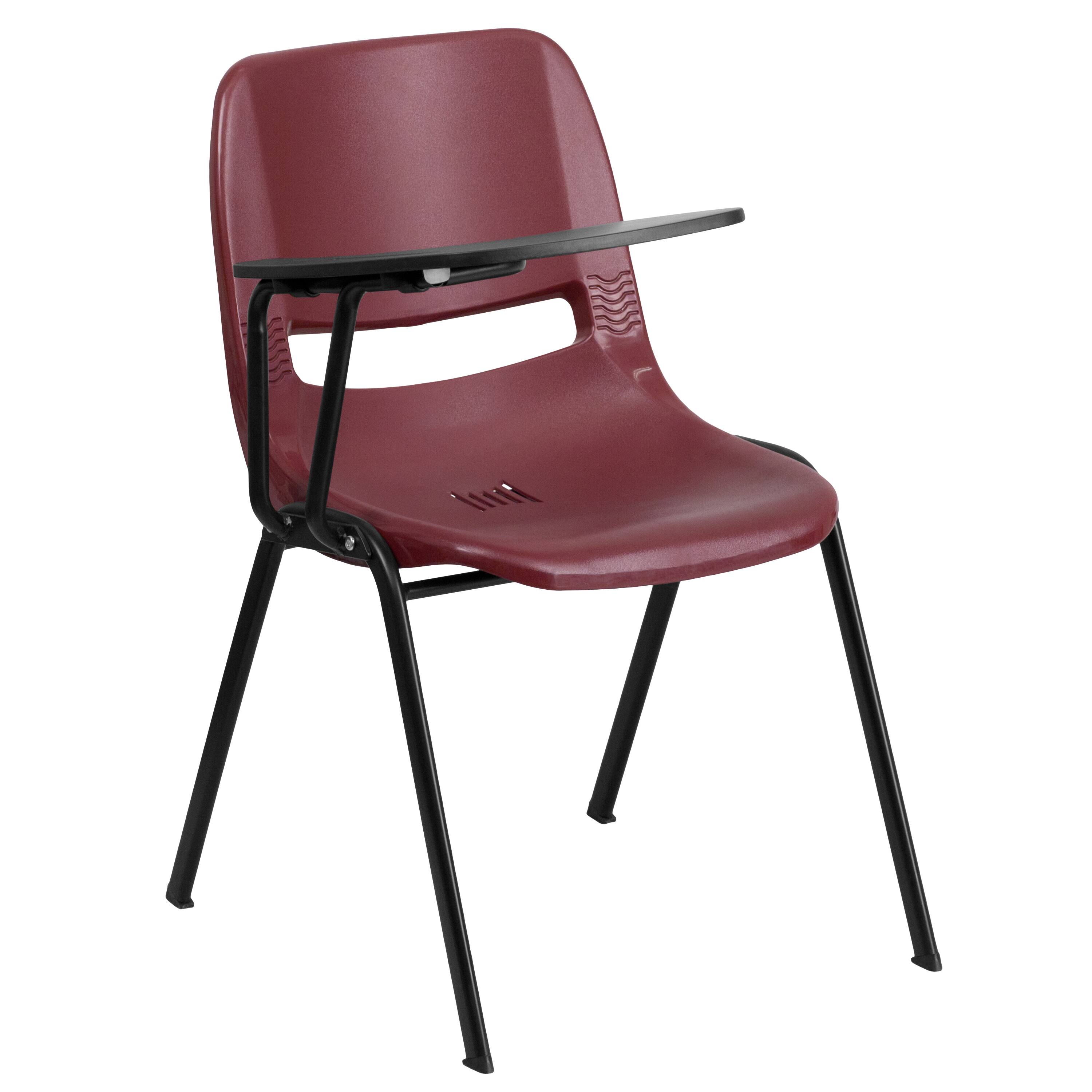 Front. Emma + Oliver - Ergonomic Shell Chair with Right Handed Flip-Up Tablet - Tablet Arm Desk - Burgundy.