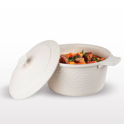 Front. Gotham Steel - Gotham Steel 5 Quart Nonstick Lightweight Hammered Dutch Oven with Self Basting Lid - Cream.