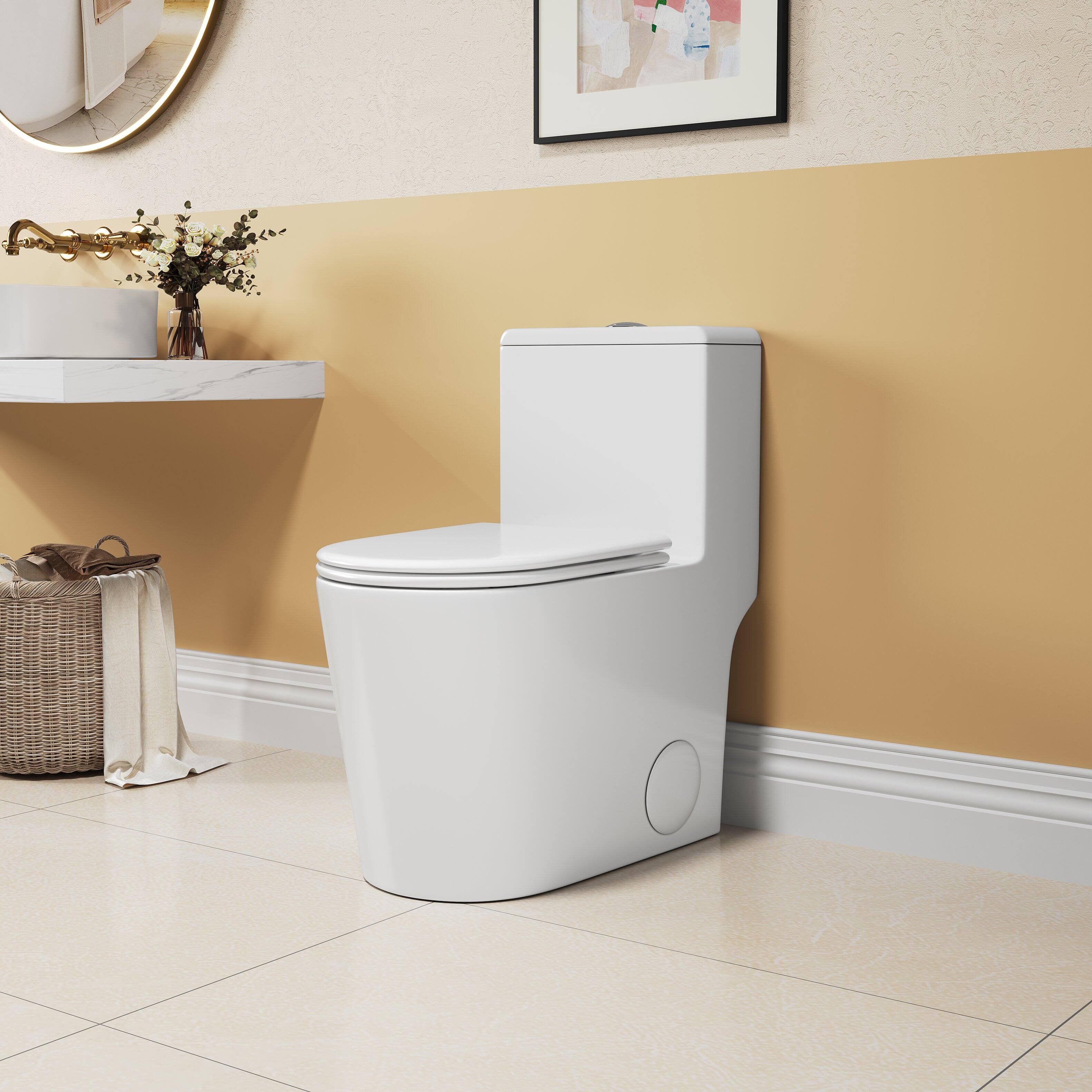 Angle. Bothwa Home - T051 One‑Piece Elongated Modern Compact Design Toilet - White.