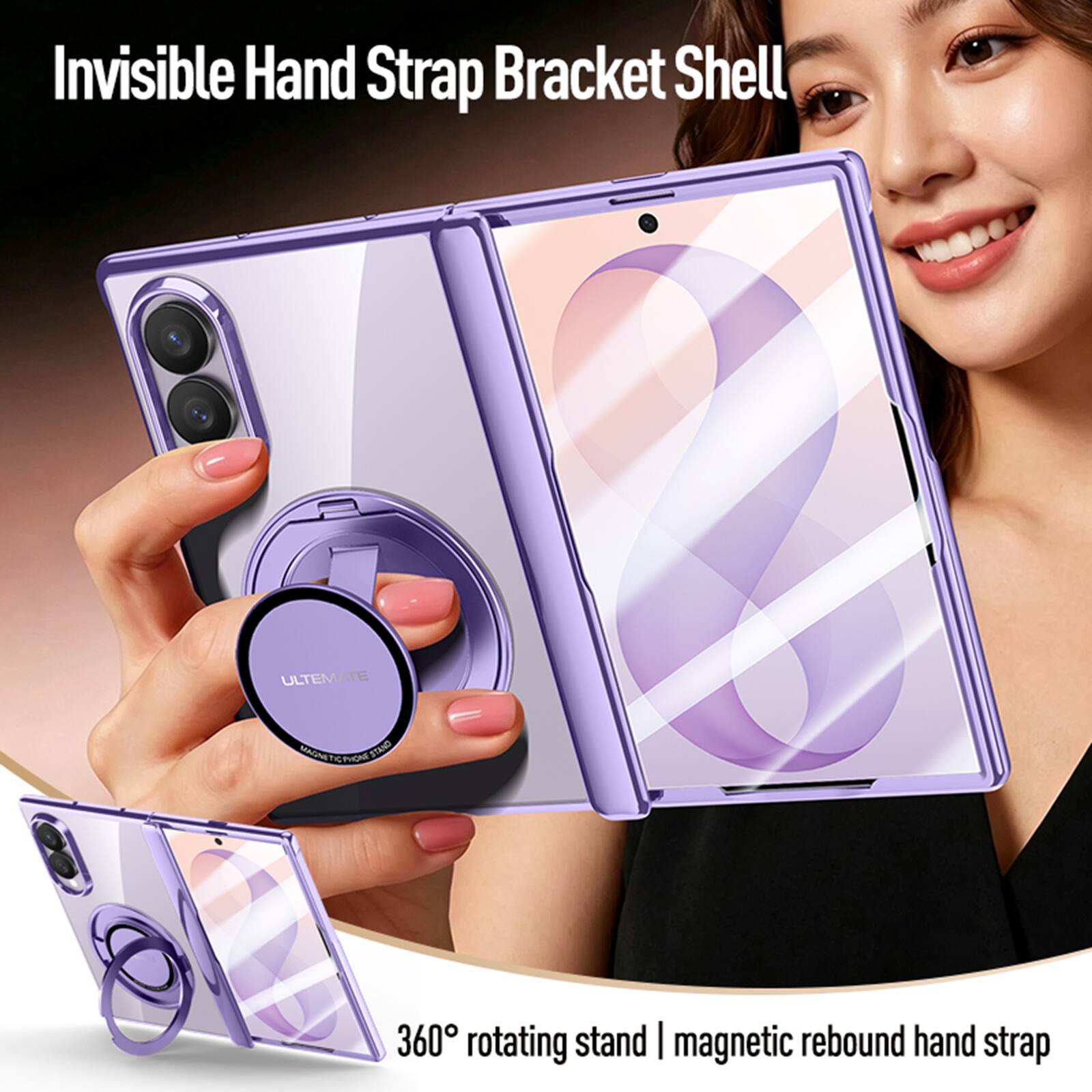 Invisible Hand Strap Bracket Shell  
ULTIMATE  
360° rotating stand | magnetic rebound hand strap