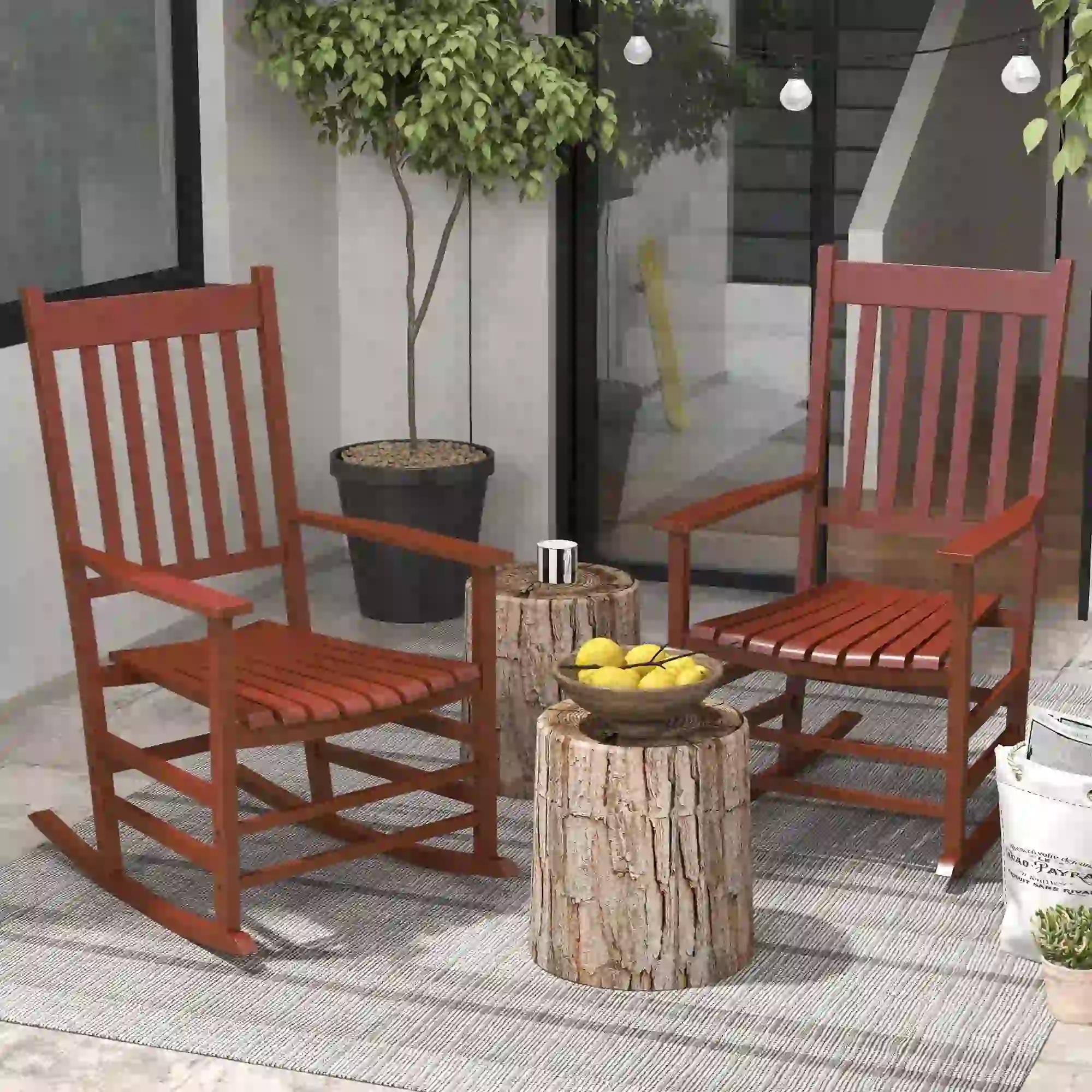 Alt View 7. Resenkos - Resenkos Outdoor Rocking Chairs Set, Patio Wooden Rockers, Smooth Curved Design, Lawn & Garden Seating, Wine Red - Wine Red.
