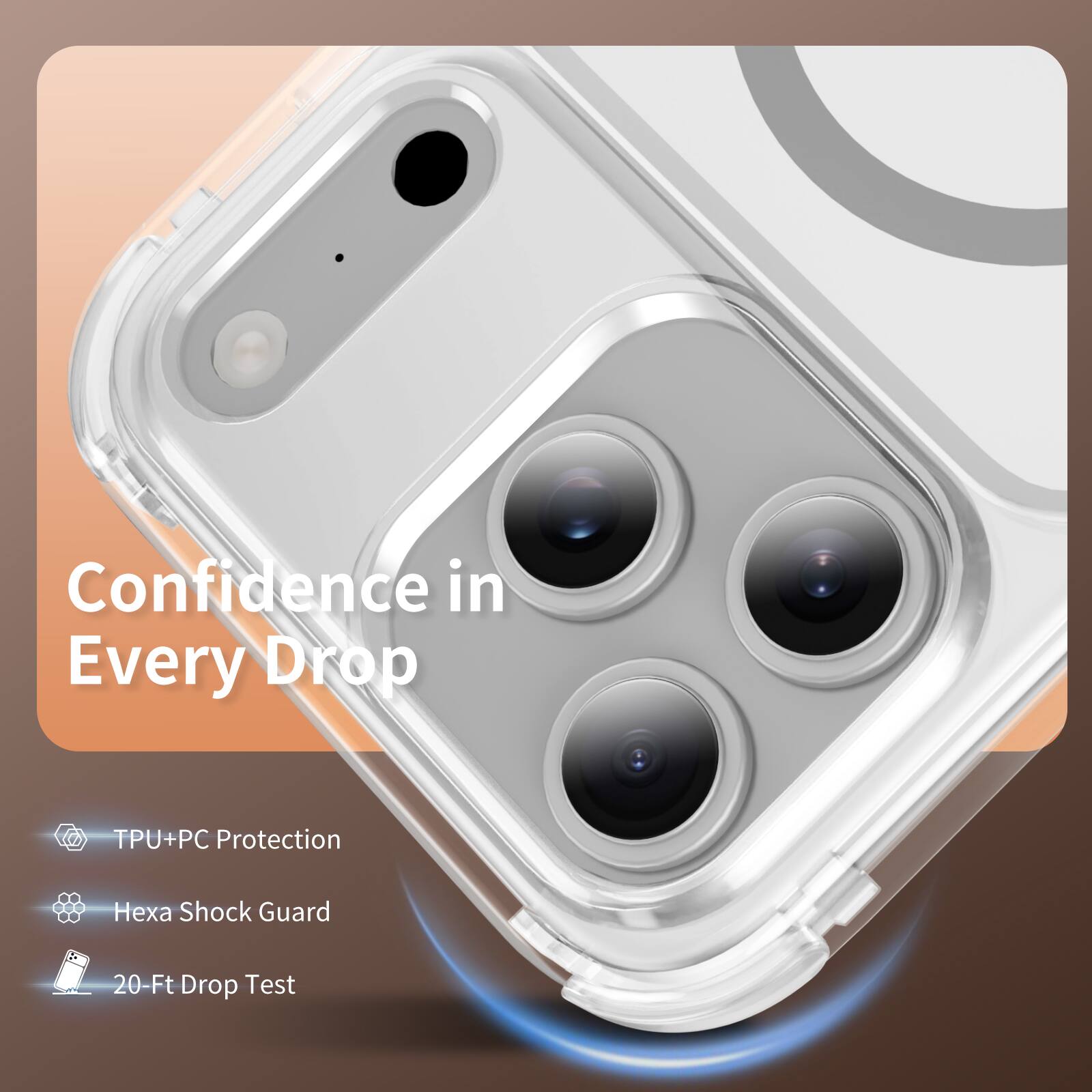 Confidence in Every Drop

TPU+PC Protection

Hexa Shock Guard

20-Ft Drop Test