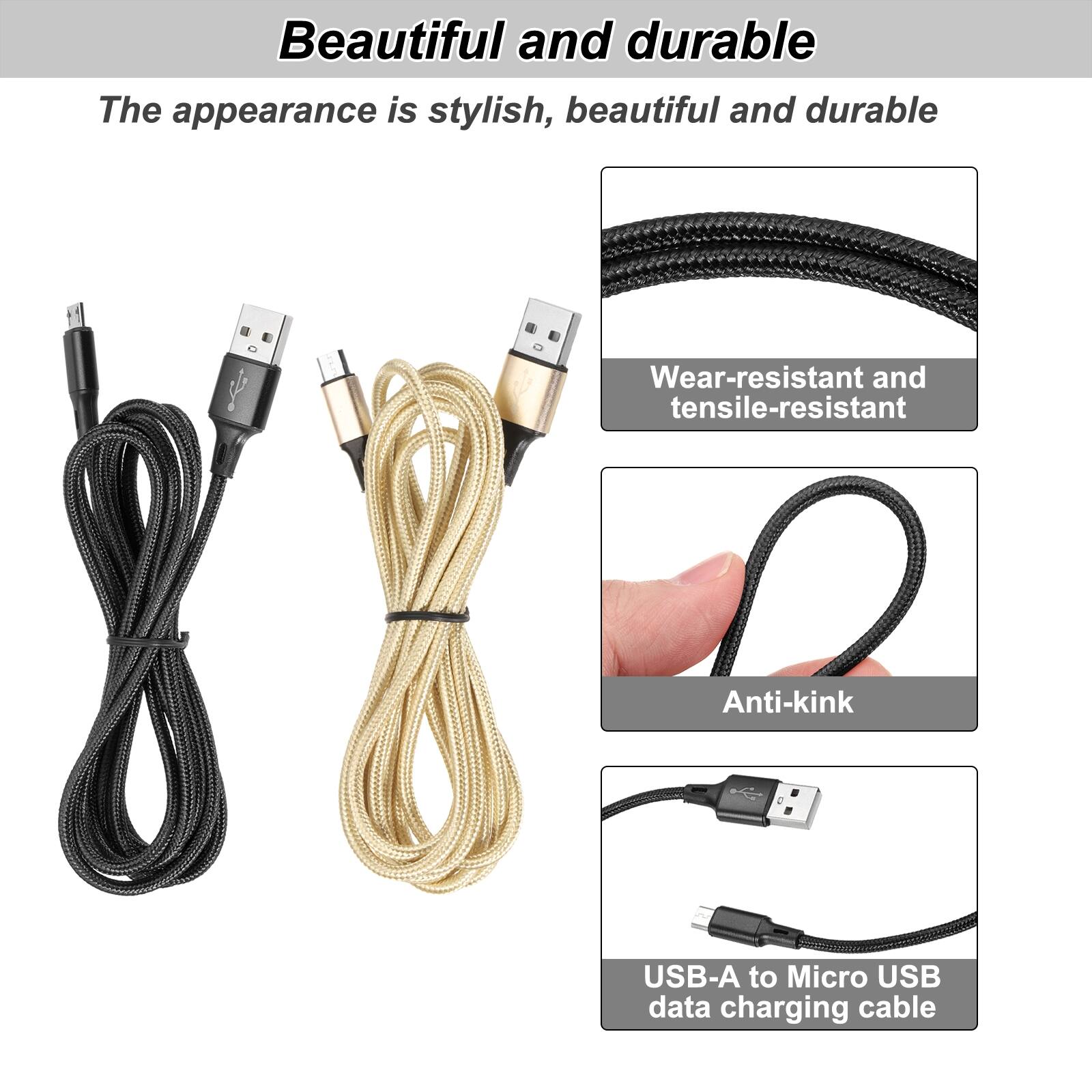 Beautiful and durable

The appearance is stylish, beautiful and durable

Wear-resistant and tensile-resistant

Anti-kink

USB-A to Micro USB data charging cable