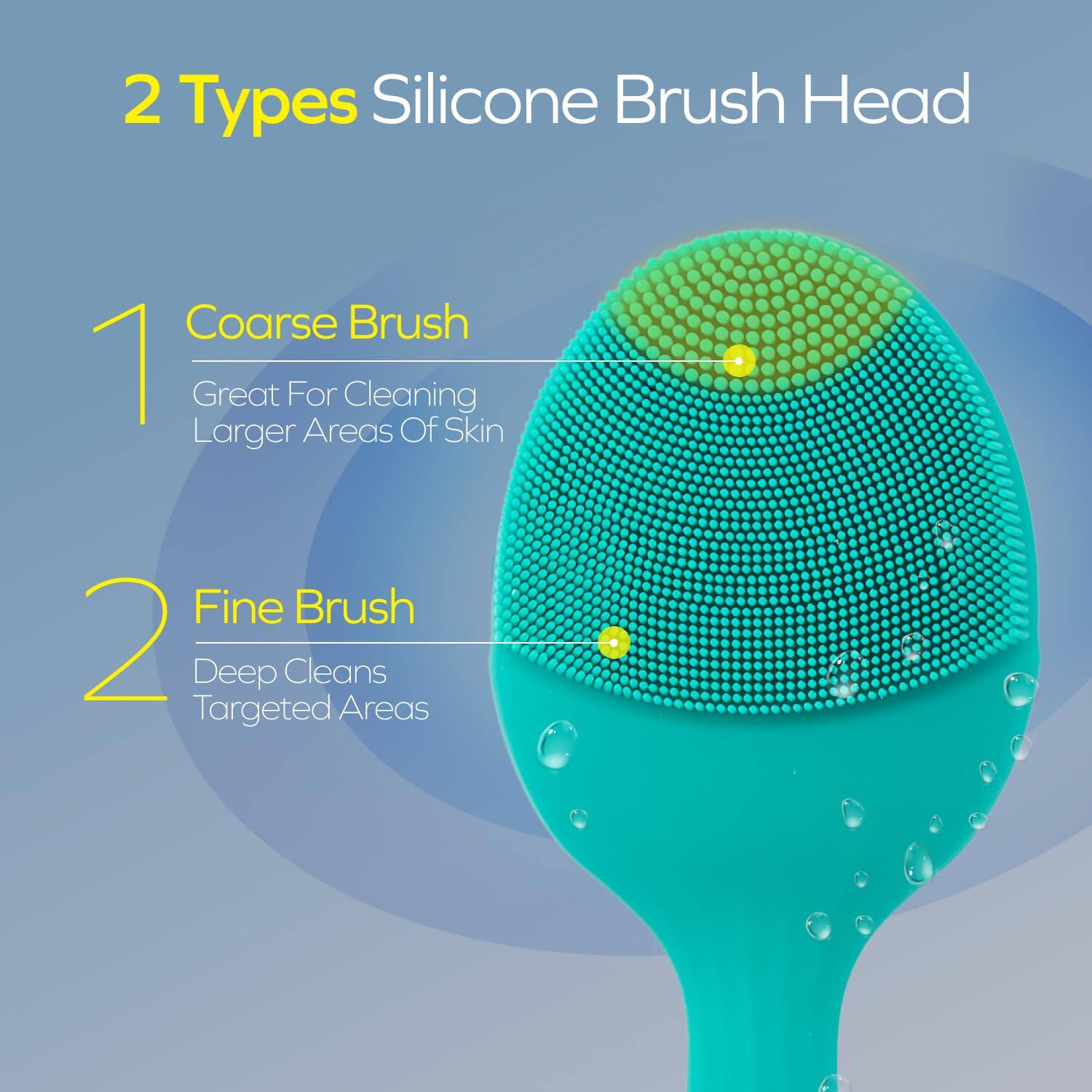 2 Types Silicone Brush Head

1 Coarse Brush  
Great For Cleaning Larger Areas Of Skin

2 Fine Brush  
Deep Cleans Targeted Areas