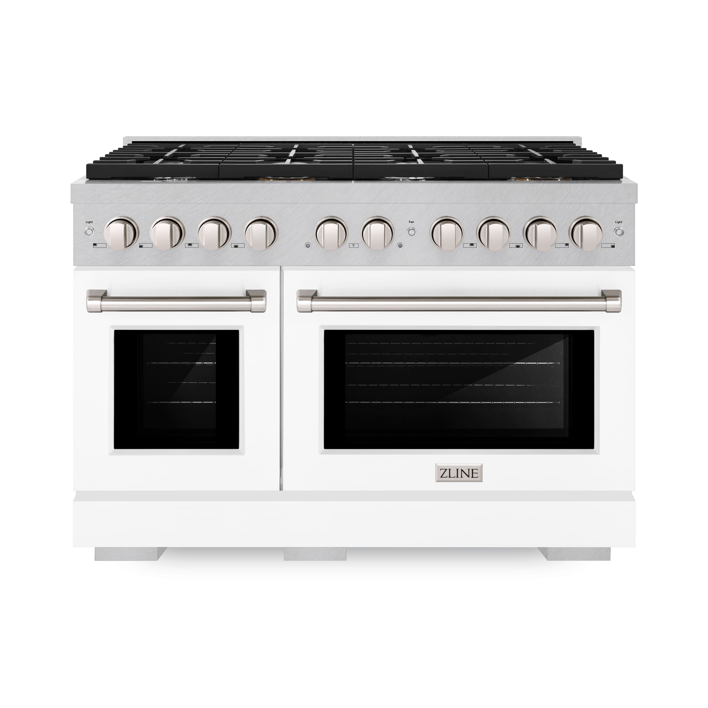 ZLINE - 48 in. Paramount Satin Double Oven Gas Range with 8 Burners (SGRS-WM-48) - Satin Steel/White Matte - Front_Zoom