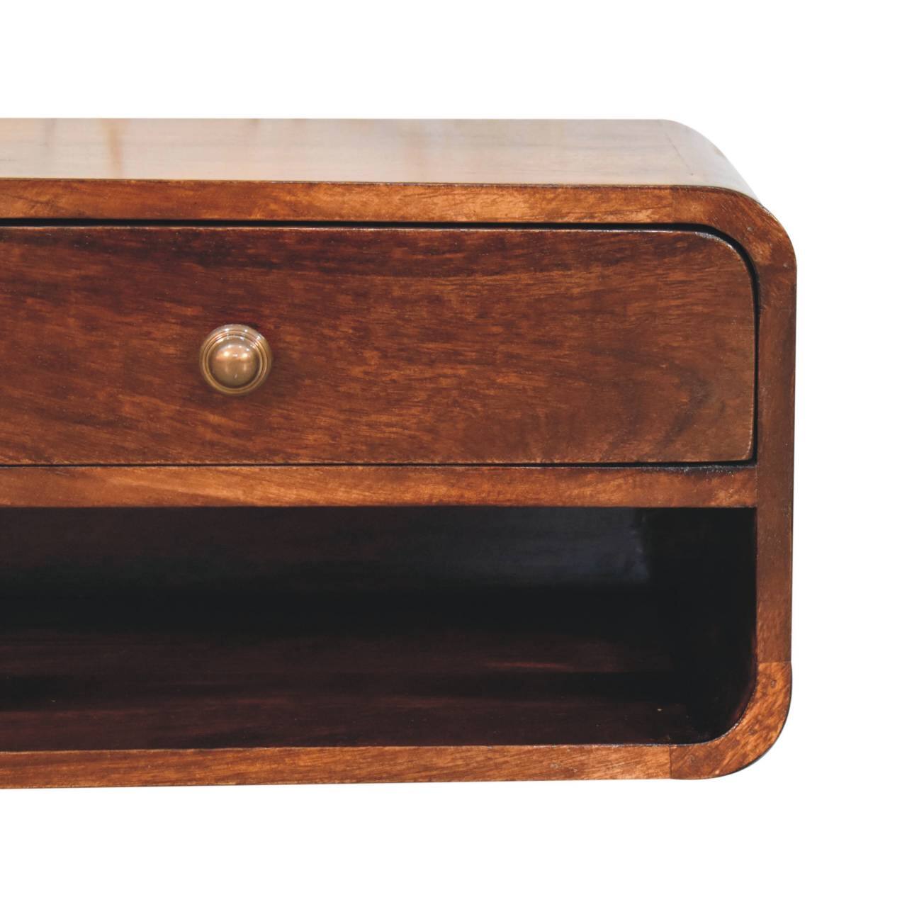 Back. Artisan Furniture - Artisan Furniture Solid Wood Curved California Walnut Wall Mounted Bedside with Open Slot, 1 Drawer, Dark Brown - Dark Brown.