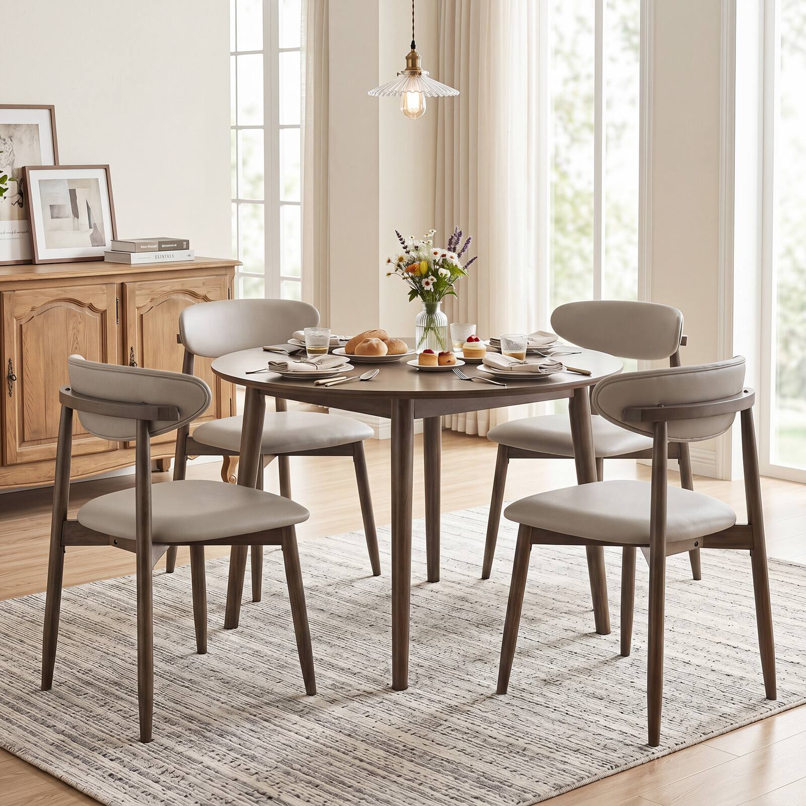 Alt View 3. Gymax - Gymax Wooden Dining Chairs Set of 4 Upholstered Kitchen Chairs w/ Curved Backrest Gray - Gray.