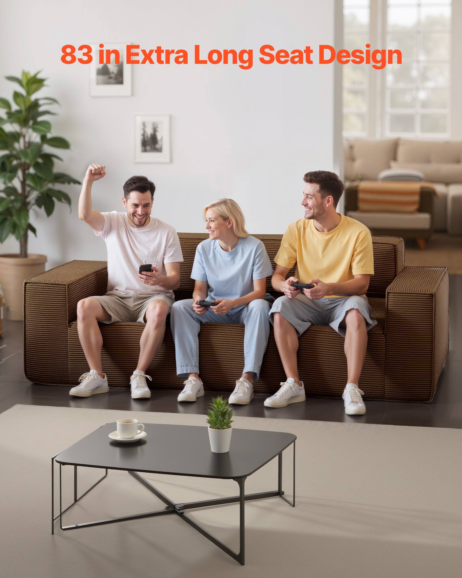 VEVOR 3 Seater Sofa in a Box, 83 Inch No Assembly Corduroy Couch with ...