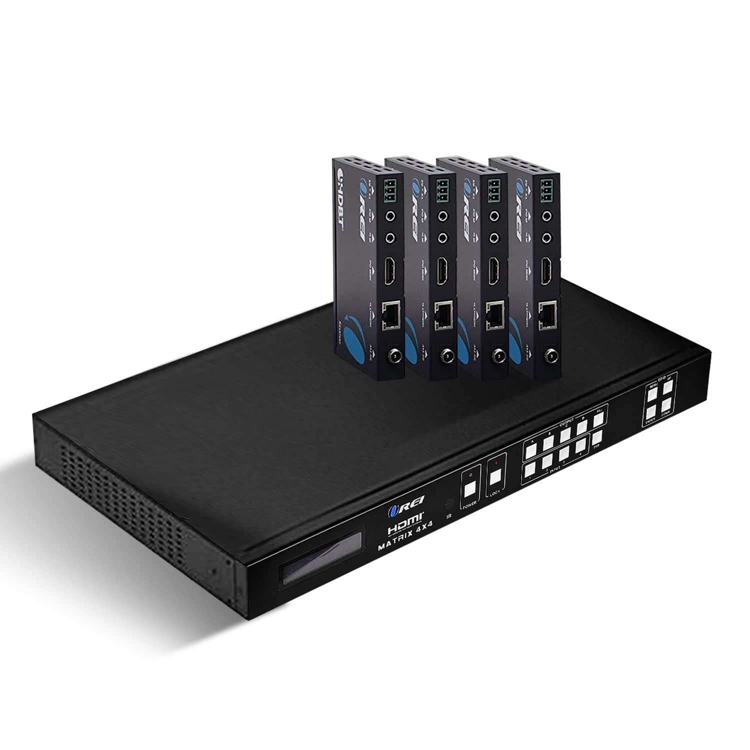 Orei - 4K HDBaseT 4x4 HDMI™ Extender Matrix (Loop) - 230ft (cat6)-UHD44-EX230-K - Black