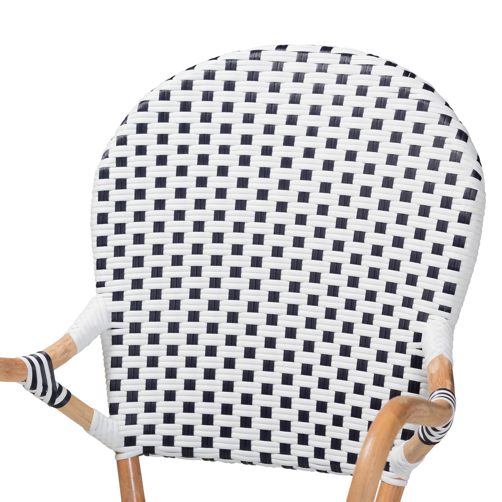 Back. bali & pari - Naila French and Weaving and Rattan 2-Piece Indoor and Outdoor Bistro Chair Set - Black/White/Brown.