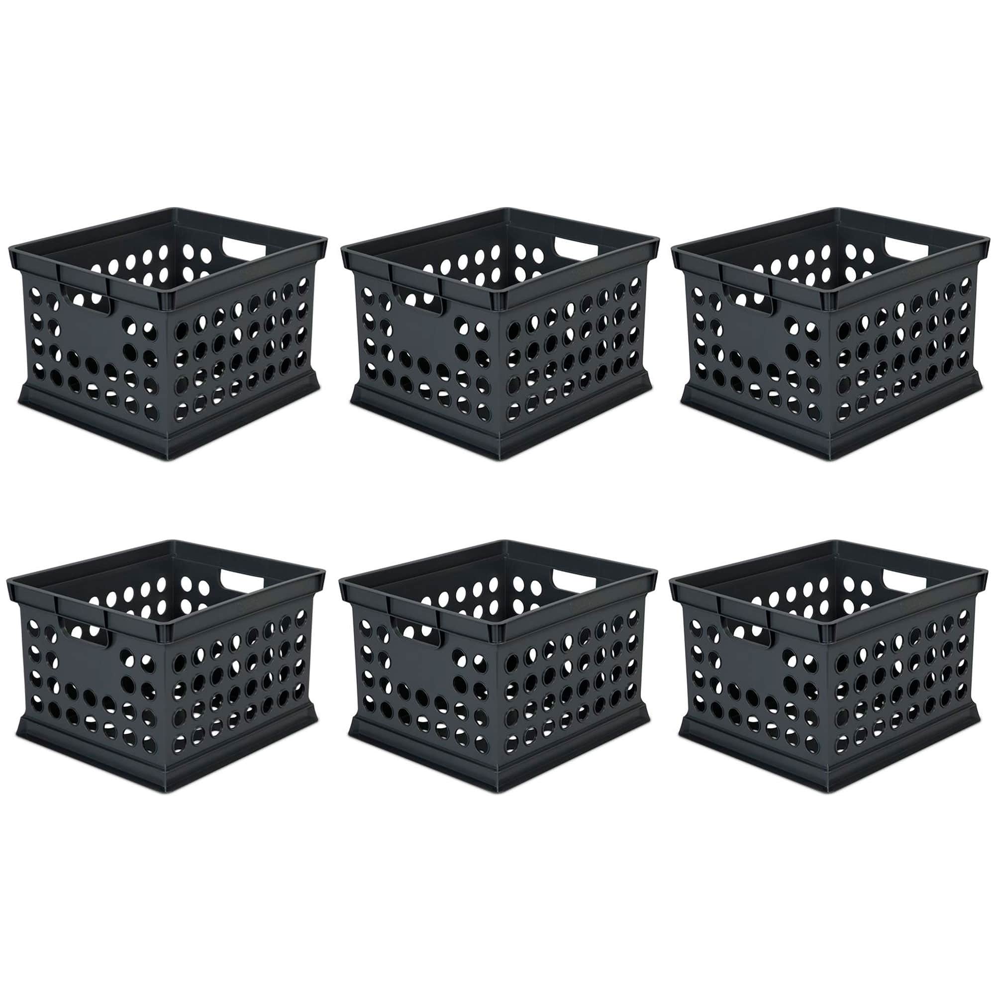 Sterilite - Stackable Plastic Storage Open Crate Bin Organizer Box, (6 Pack) - Black