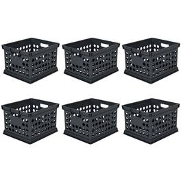 Sterilite - Stackable Plastic Storage Open Crate Bin Organizer Box, (6 Pack) - Black
