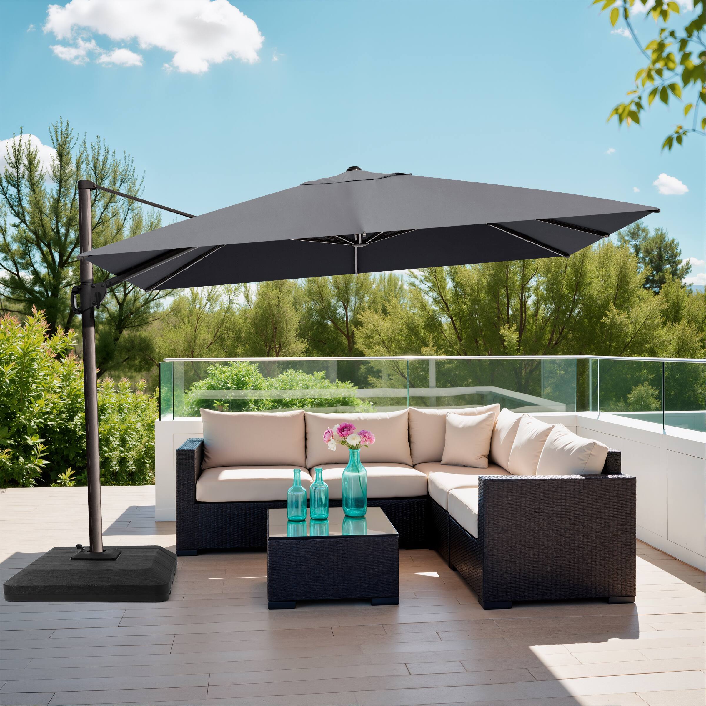 Back. Crestlive Products - Crestlive Products 9x12ft Aluminum Crank Cantilever Patio Umbrella with Base - Dark gray.