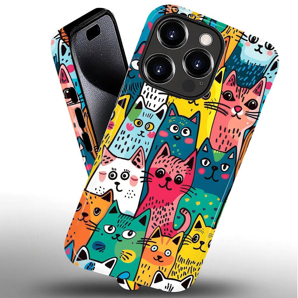 Alt View 1. BUBM - Smartphone Case for iPhone - 2-Layer Durable Smartphone Protection Case - Cat Friends Parade - Cat Friends Parade for iPhone 16 Pro Max.
