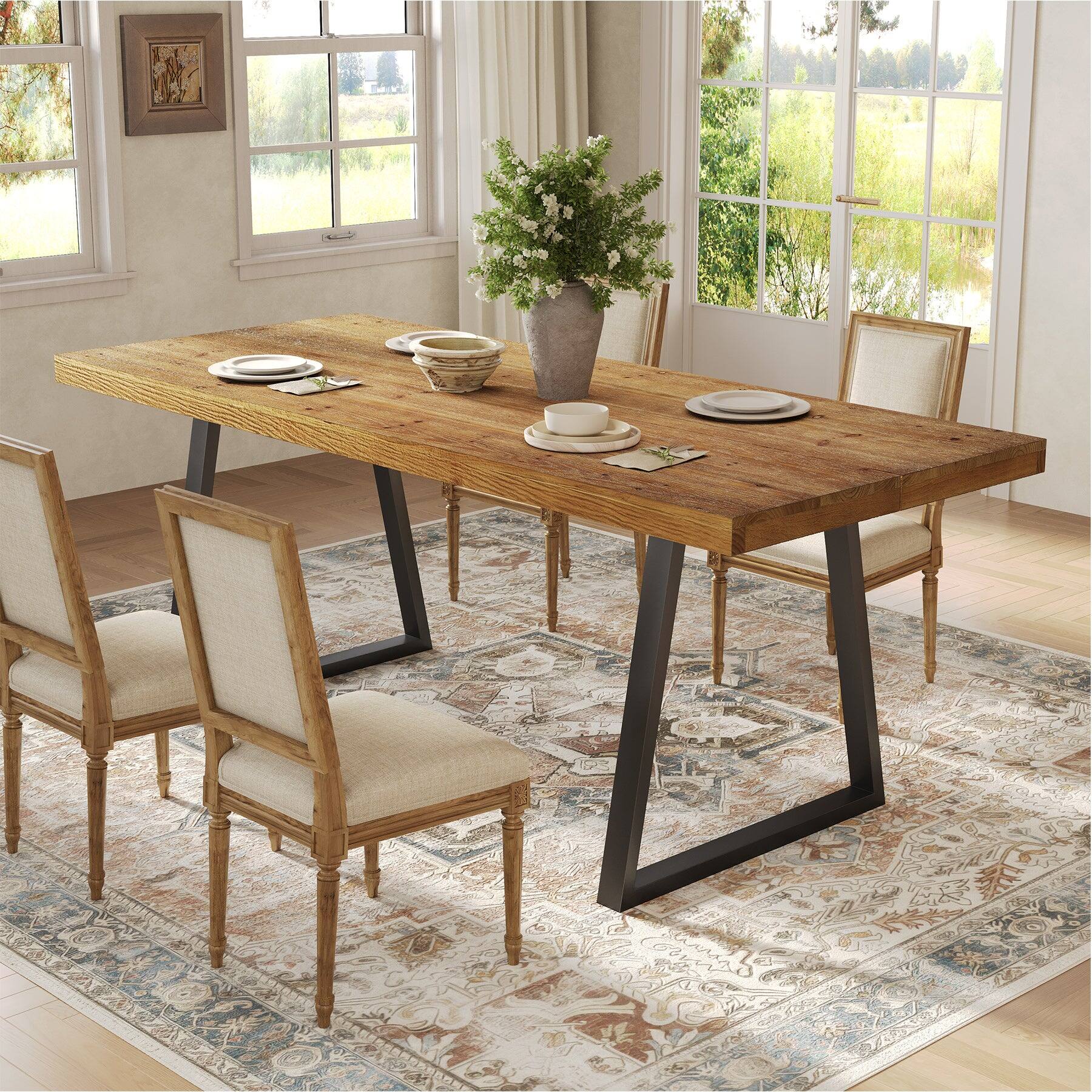Alt View 2. Tribesigns - Industrial Solid Wood Dining Table with Rectangular Top for Everyday Meals and Family Gatherings - Brown.