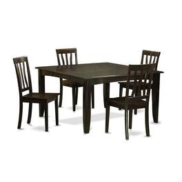 East West Furniture - 5 Pc Dining room set for 4-Table with Leaf and 4 Kitchen Chairs - Cappuccino