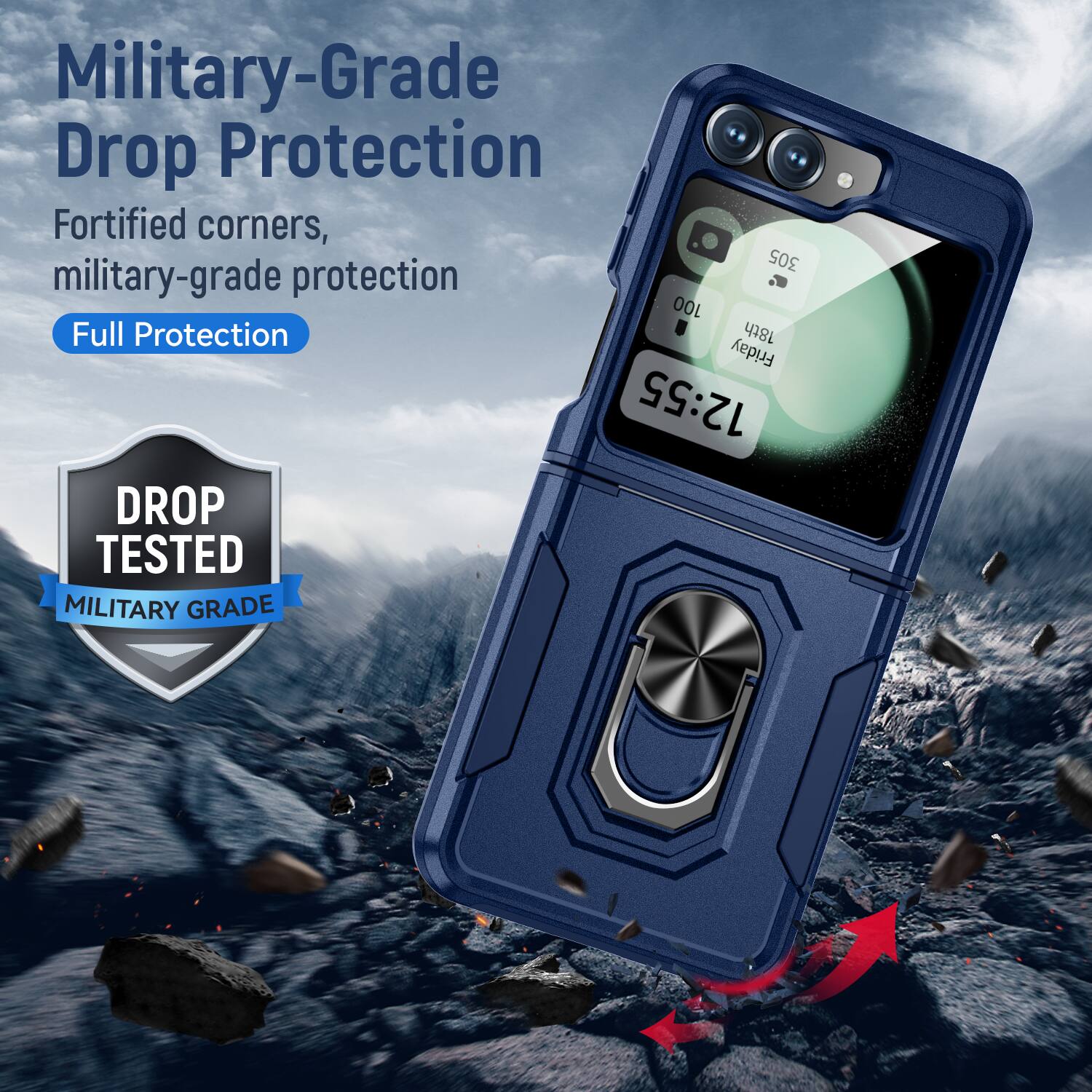 Military-Grade Drop Protection  
Fortified corners, military-grade protection  
Full Protection  

DROP TESTED  
MILITARY GRADE