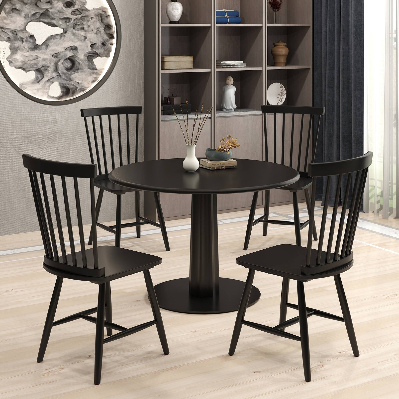 Alt View 4. Costway - Costway Dining Chair Set of 4 Kitchen Side Chairs with Spacious Seat Rubber Wood Frame for Dining Room - Black.