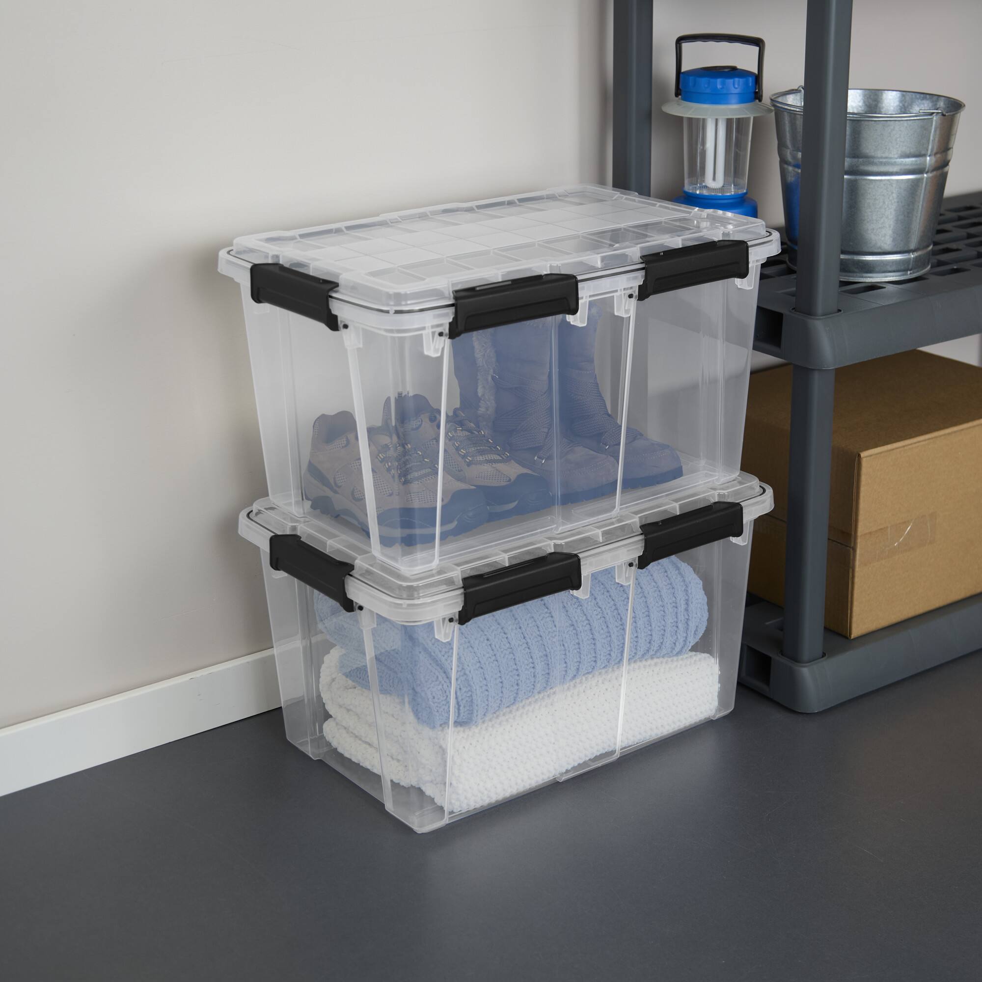 Alt View 4. Sterilite - Sterilite 54 Qt Gasket Box, Stackable Storage Container with Lids, Black, 8 Pack - Clear.