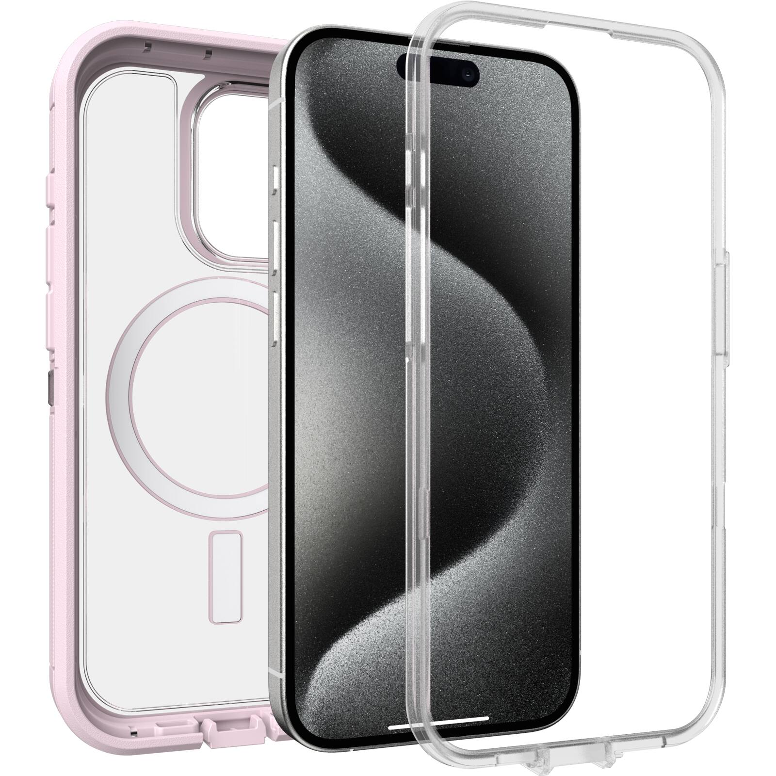Angle. OtterBox - Defender Series Pro XT Hard Shell for MagSafe for Apple iPhone 15 Pro - Mountain Frost.