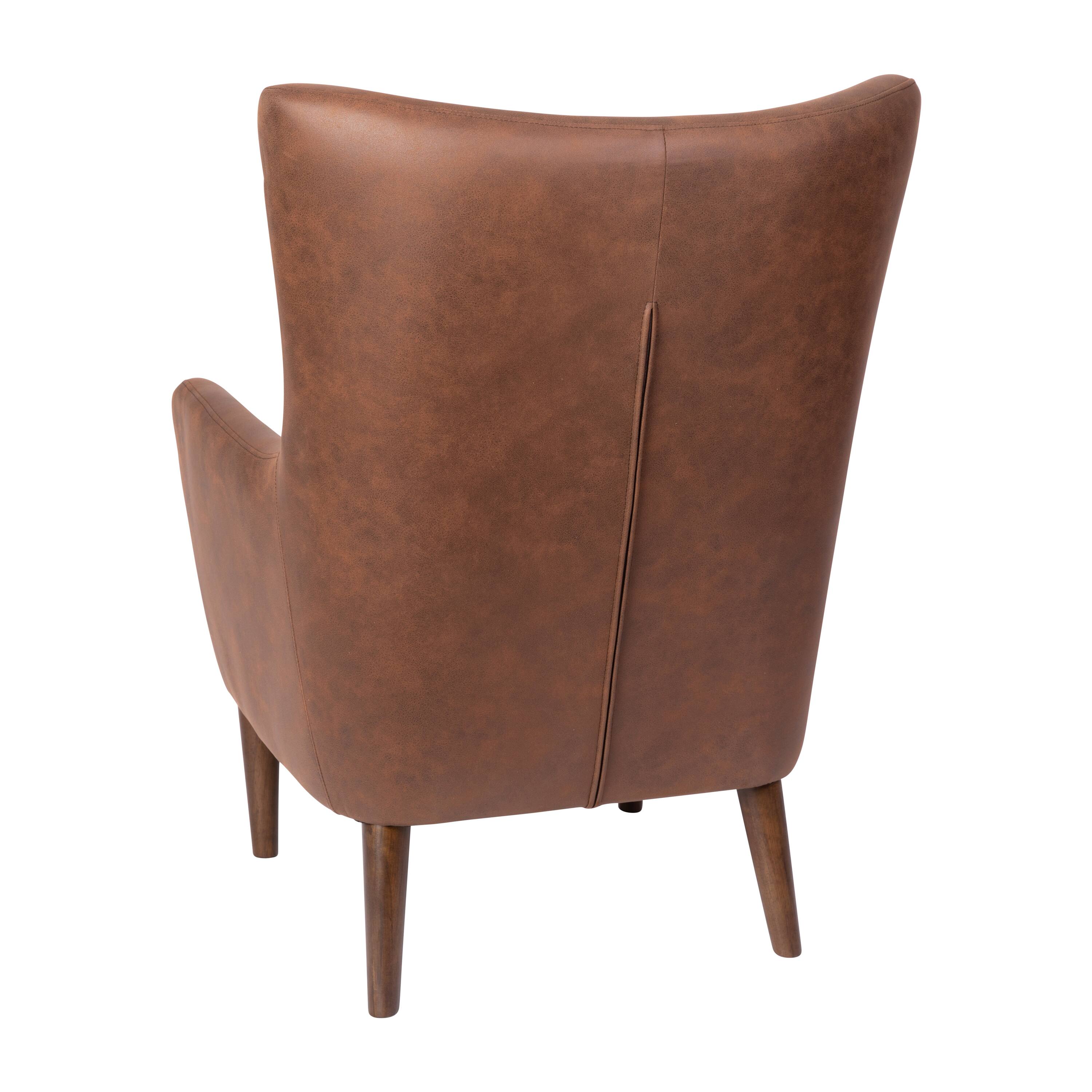Alt View 7. Emma + Oliver - Kellen Traditional Wingback Accent Chair, Faux Leather Upholstery and Wooden Frame and Legs - Dark Brown.