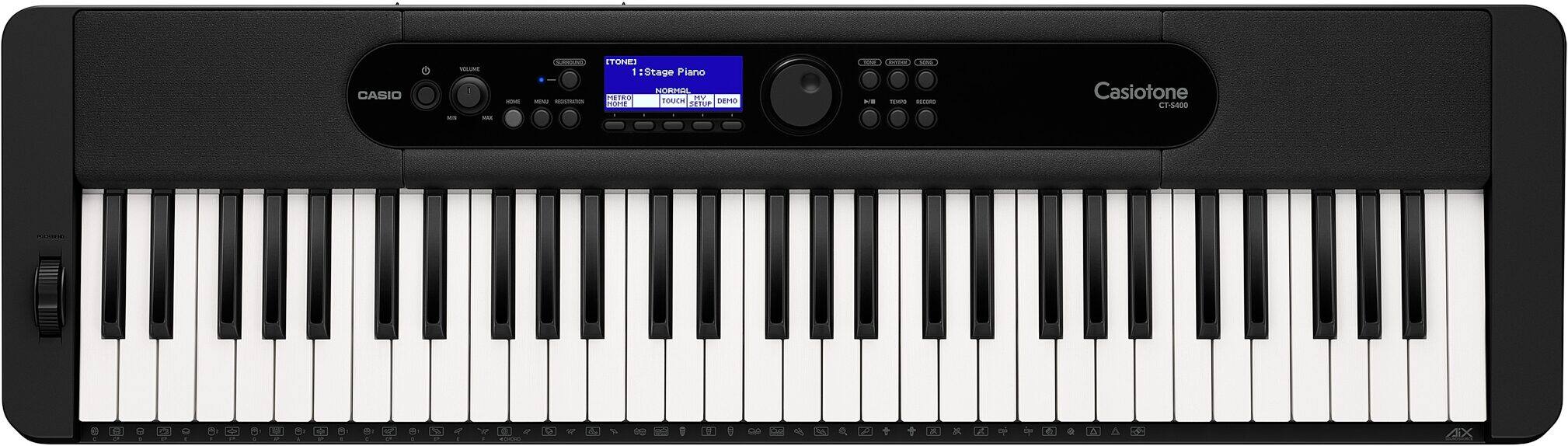 Front. Casio - CT-S400 Full-Size Keyboard with 61 Keys and Bluetooth - Black.