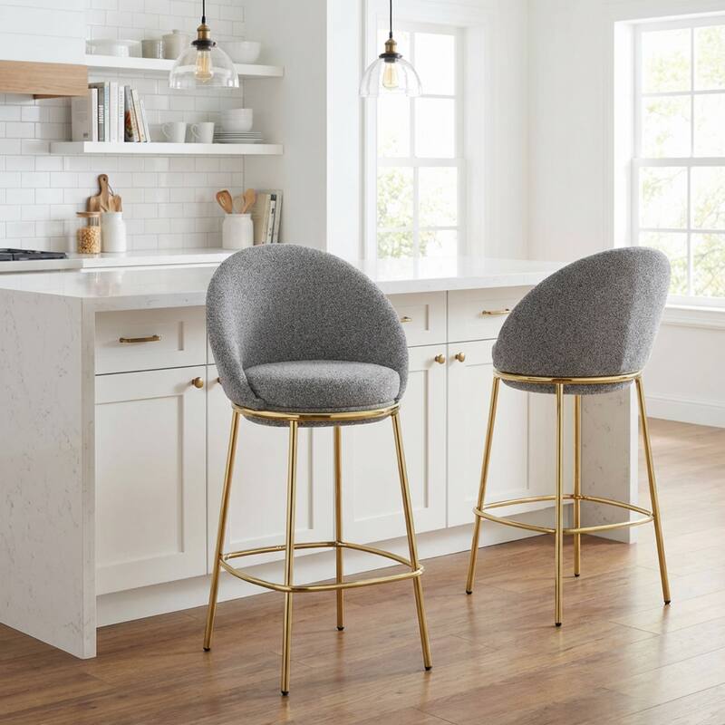 Alt View 1. HTUTWOO - Set of 2 Indoor Gold-Plated Metal Barstools, 300lbs Capacity, Ergonomic for Kitchen Counter, Home Bar & Apartment - Gray.