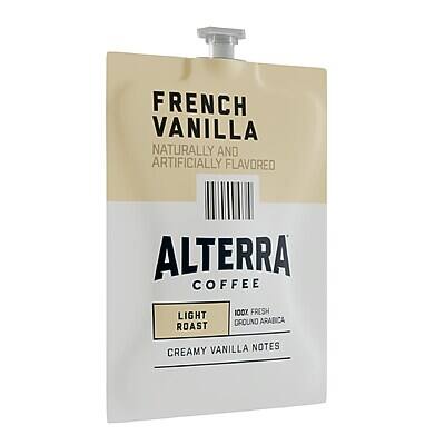 FRENCH VANILLA  
NATURALLY AND ARTIFICIALLY FLAVORED  

ALTERRA COFFEE  

LIGHT ROAST  
100% FRESH  
GROUND ARABICA  

CREAMY VANILLA NOTES
