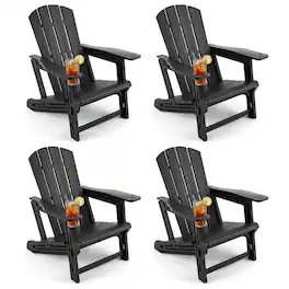 Costway - 4 PCS HDPE Adirondack Chairs with Realistic Wood Grain, Extended Backrest - Black