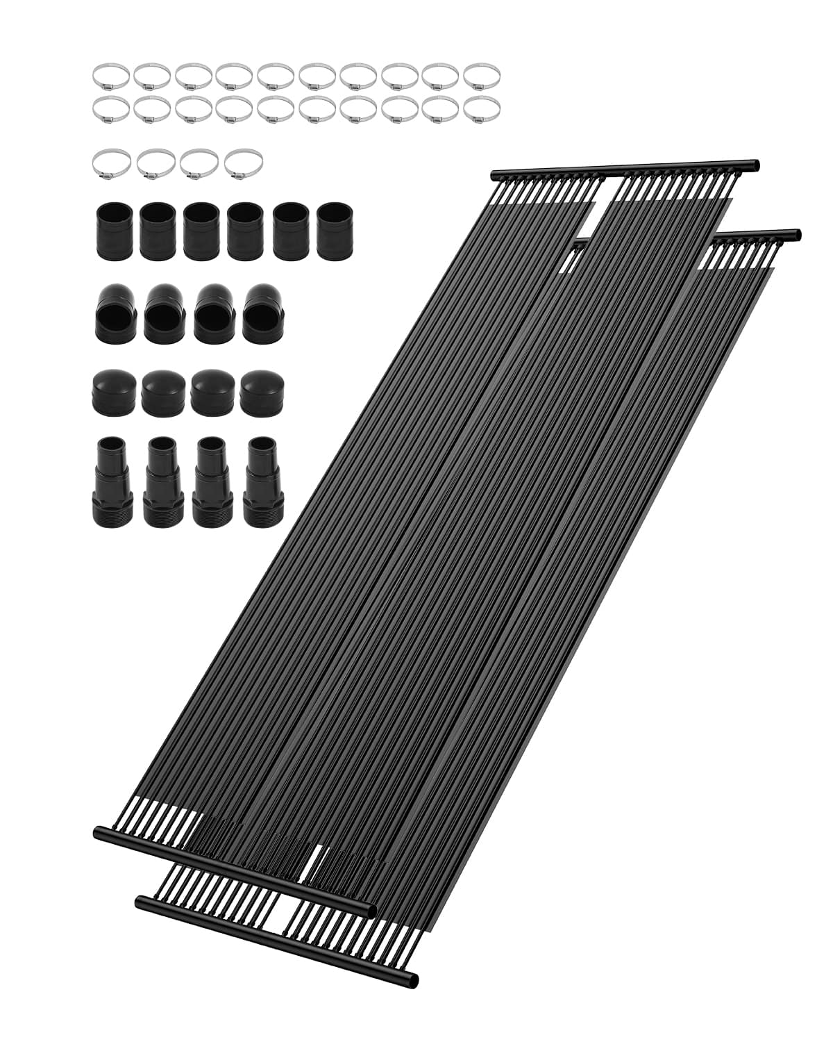 VEVOR - Solar Pool Heater, 2.75 x 20 ft HDPE Solar Pool Panel( 2 Pcs) - Durable & Weather-Proof, with Complete Accessories - Black