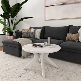 Plank+Beam - Cross Leg Round Coffee Table (30in x 30in / 760mm x 760mm) - White Sand Wirebrush