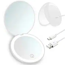 Pacoar Cade - Lighted Compact Mirror Rechargeable /Magnifying Makeup Daylight Small Illuminated For Handbag - White Rechargeable
