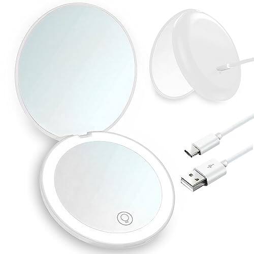 Pacoar Cade - Lighted Compact Mirror Rechargeable /Magnifying Makeup Daylight Small Illuminated For Handbag - White Rechargeable