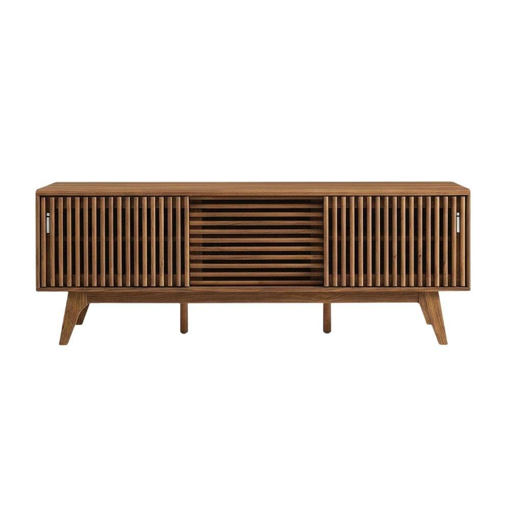 Back. FurniFact - Brown wood TV stand with sleek design and versatile storage solution - Brown.