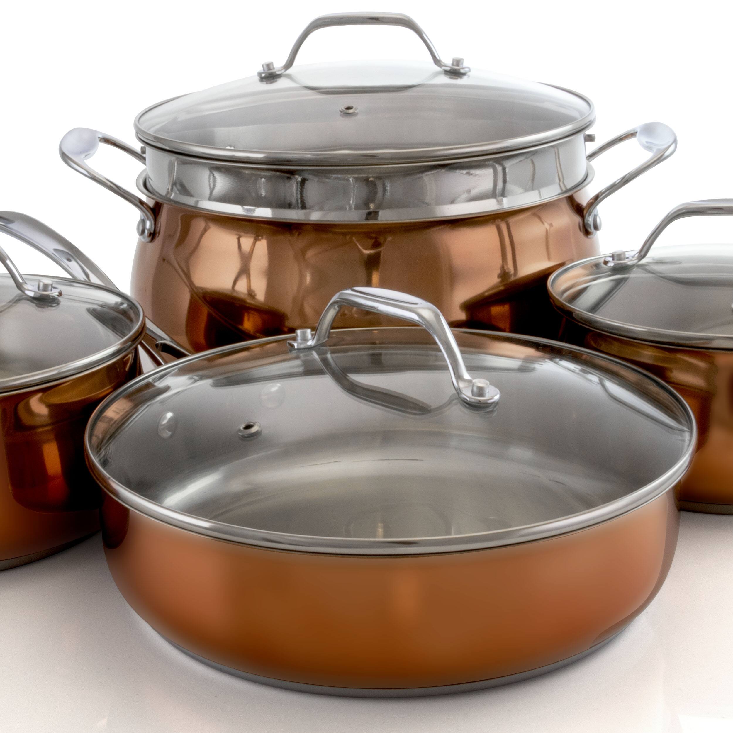 Alt View 3. Oster - Oster Carabello 9 Piece Stainless Steel Cookware Combo Set in Copper - Copper.